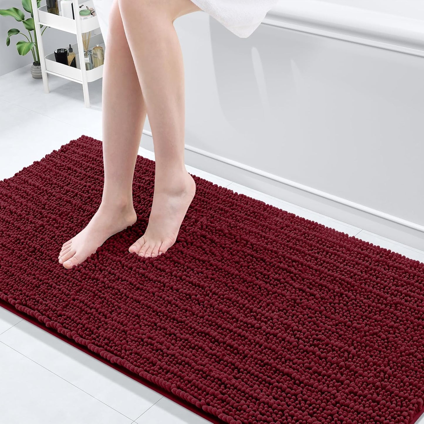 Arotive Luxury Chenille Bathroom Rug Mat, Extra Soft Thick Absorbent Shaggy Bath Rugs, Non-Slip Machine Wash Dry, Plush Bath Mats for Bathroom, Shower and Tub, 70x24, Burgundy