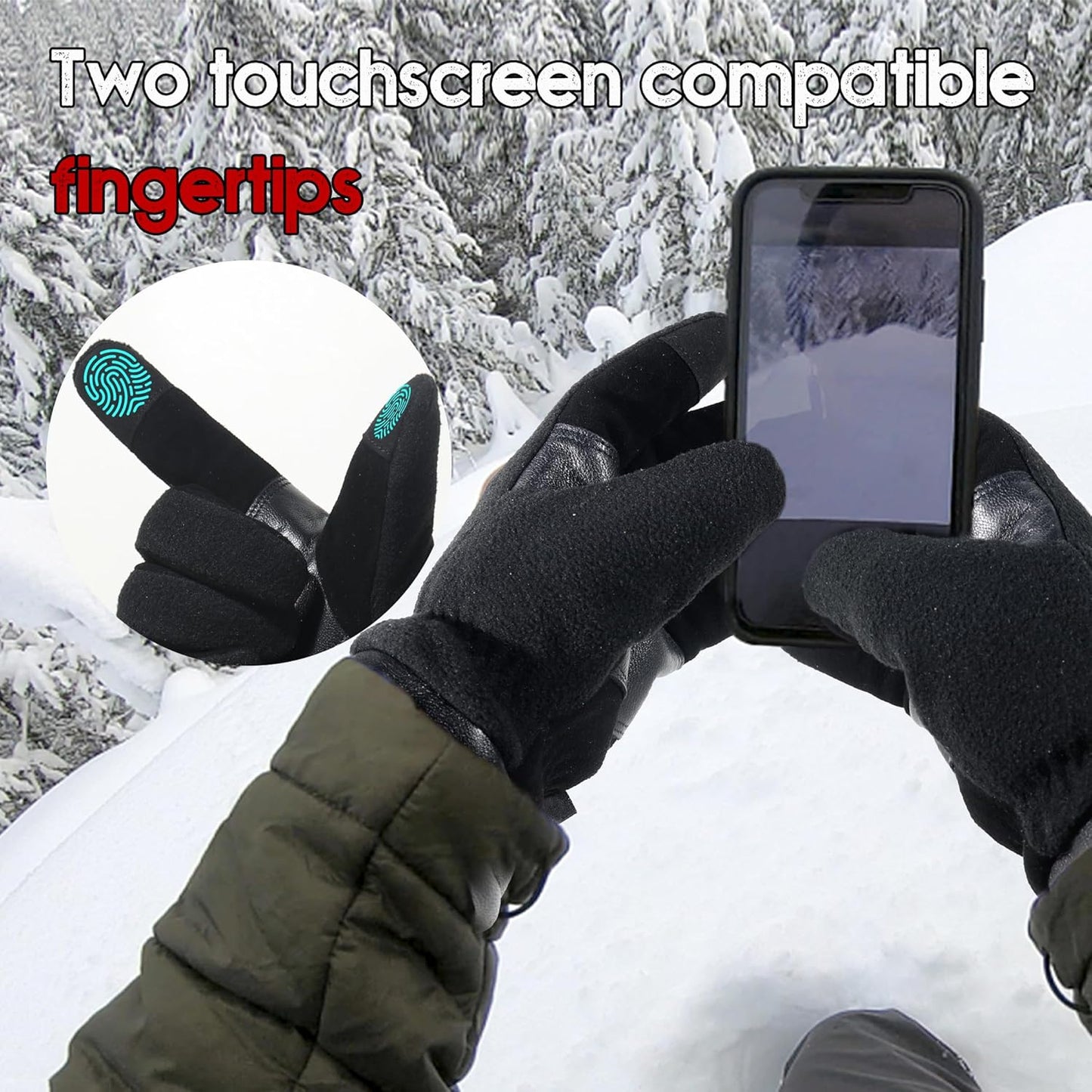 HANDLANDY Winter Gloves for Men Women, Thermal Gloves for Cold Weather Driving Cycling Ski Outdoor, Insulated Leather Work Gloves (XL, Black)