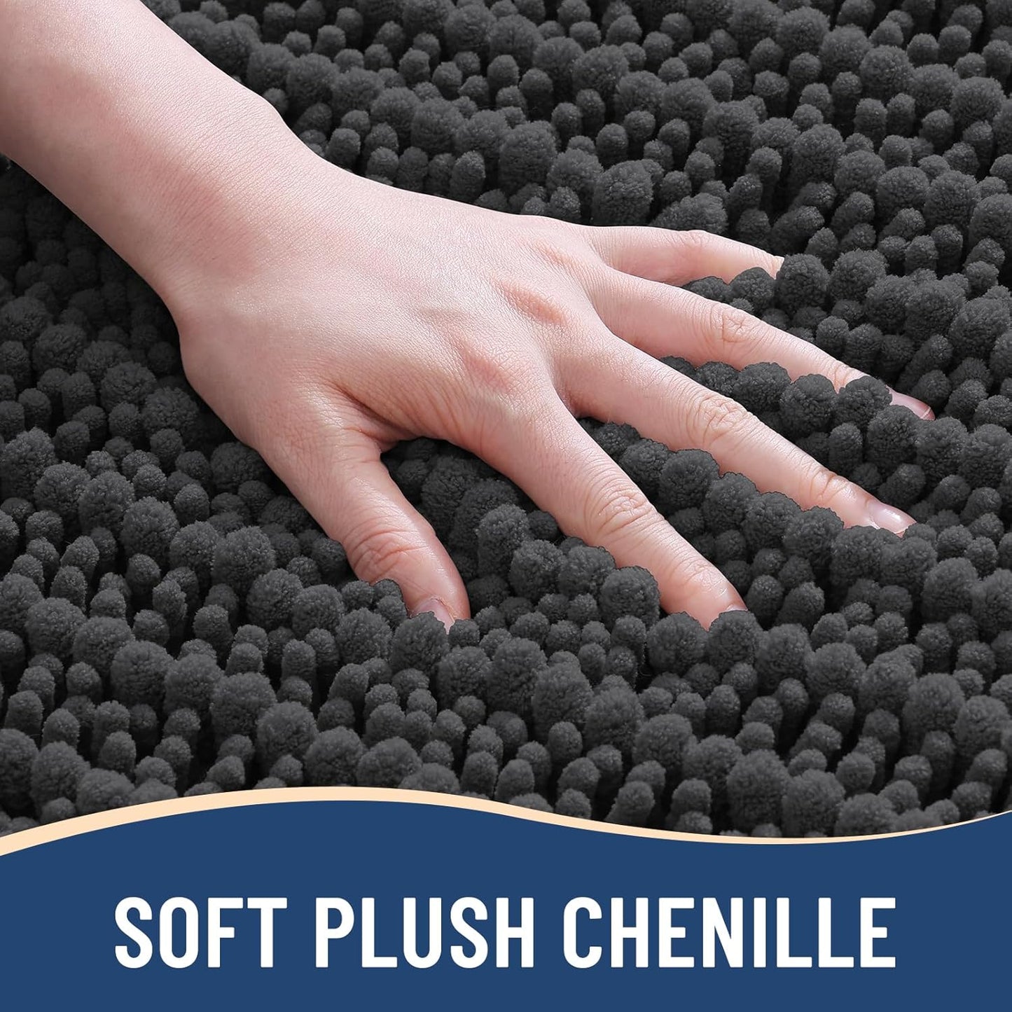 Arotive Luxury Chenille Bathroom Rug Mat, Extra Soft Thick Absorbent Shaggy Bath Rugs, Non-Slip Machine Wash Dry, Plush Bath Mats for Bathroom, Shower and Tub, 36x24, Dark Grey