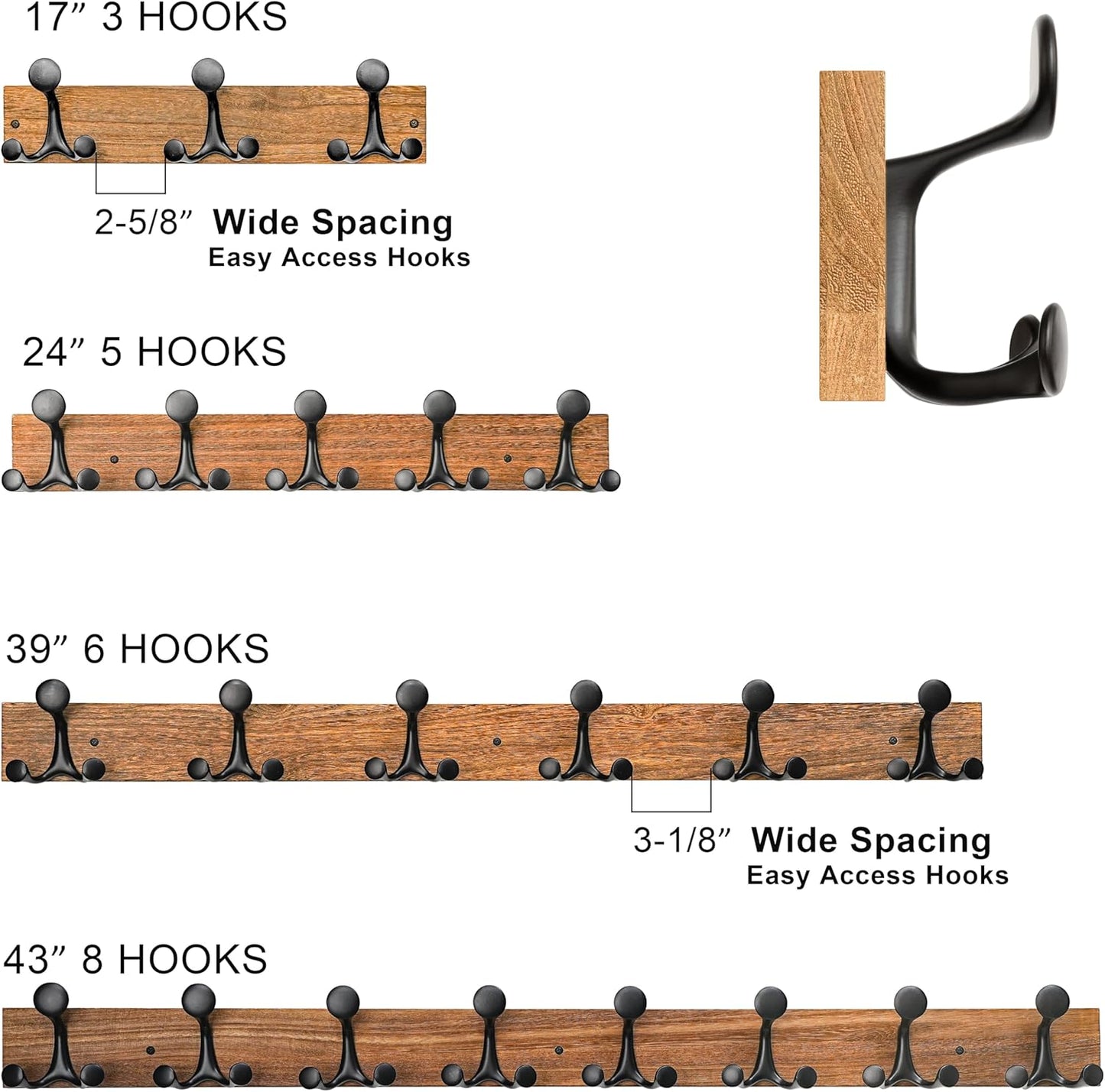 SKOLOO 43-Inch White Wood Coat Rack Wall Mount with 8 Triple Hooks - Ideal for Family Entrances, Classrooms, and Pet Supplies Storage - Perfect Coat Hooks for Wall