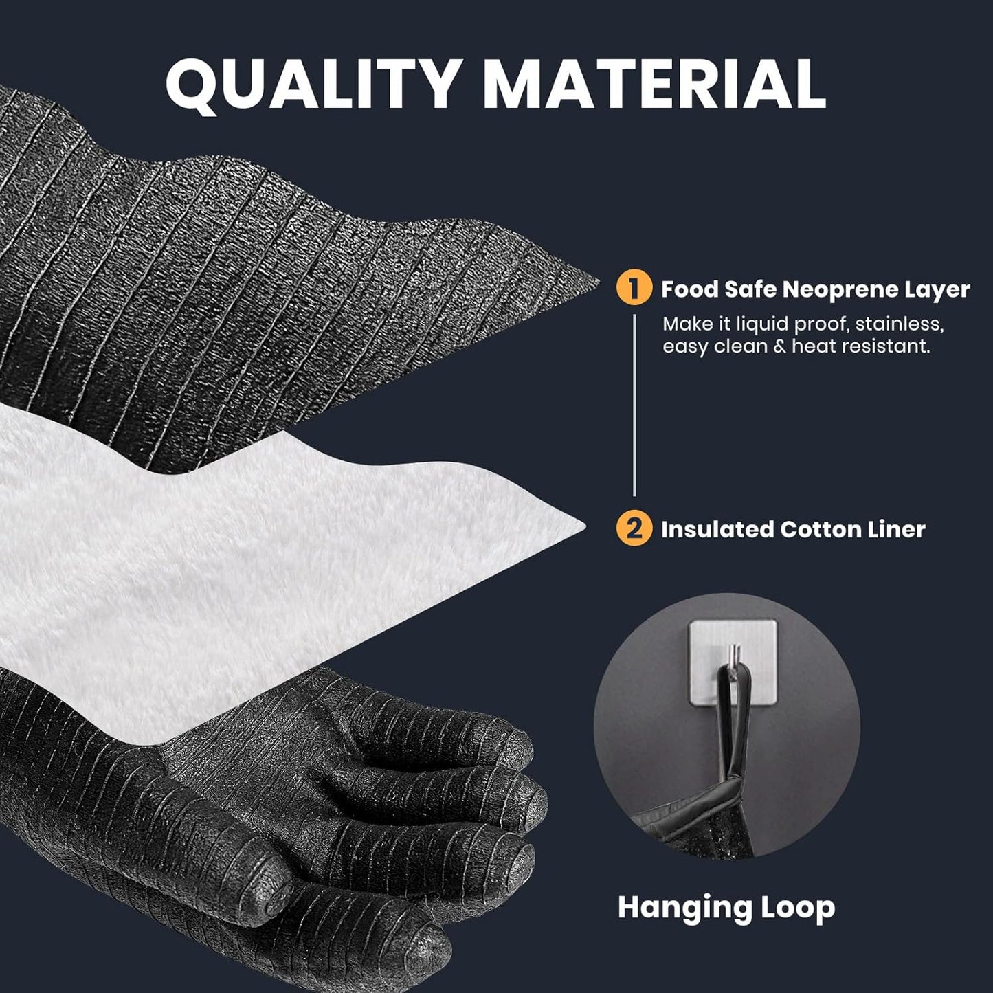 GEEKHOM 14-Inch Heat Resistant Gloves 932°F for BBQ Grilling, Waterproof Long Sleeve Anti-Slip Cooking Gloves – Textured Grip Protection