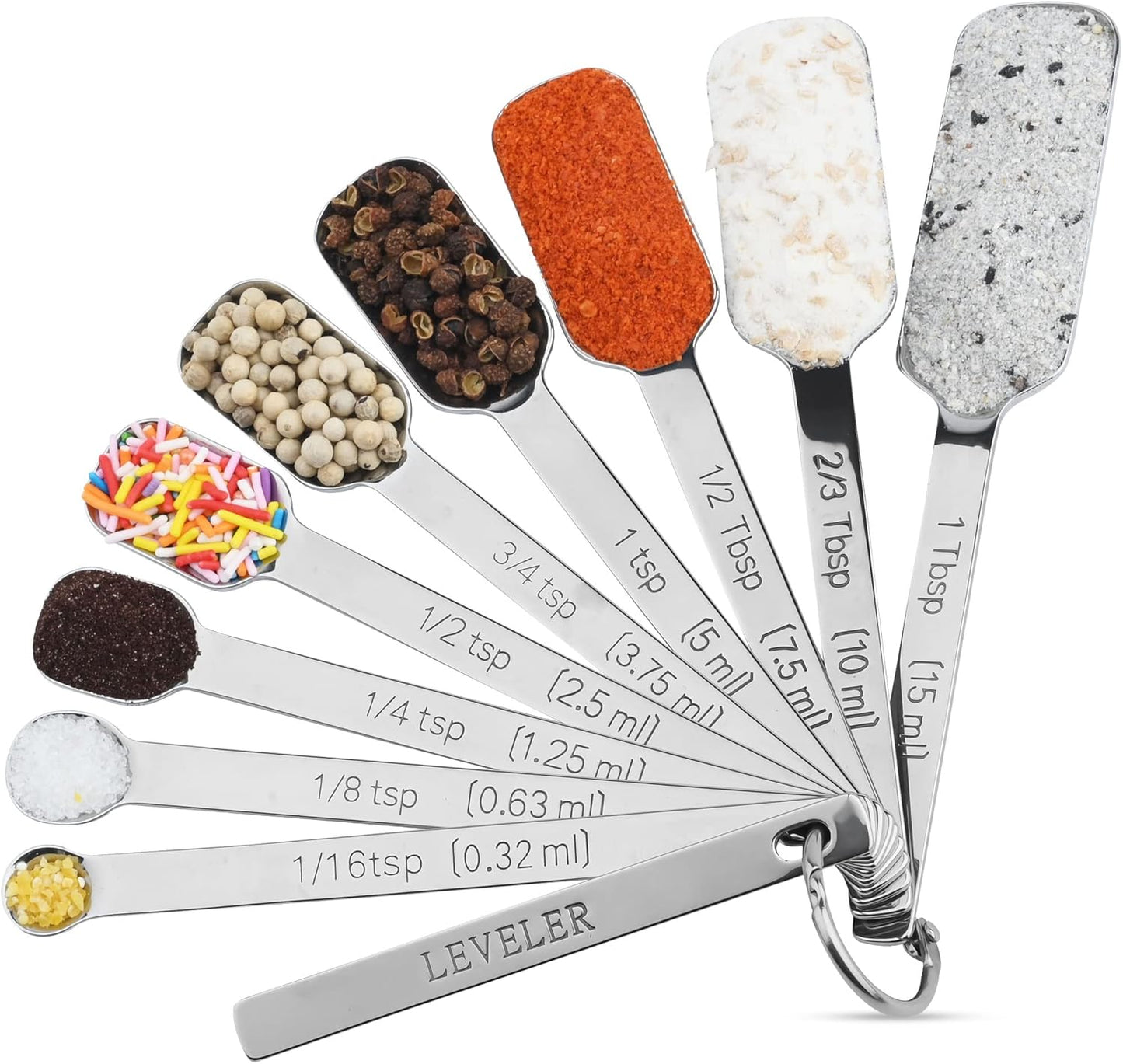 Measuring Cups and Spoons Set, 18/8 Stainless Steel Measuring Cups and Spoons set 17, Metal 7 Metric Measure Cups and 9 Dry Measure Spoons with 1 Leveler for Kitchen & Baking