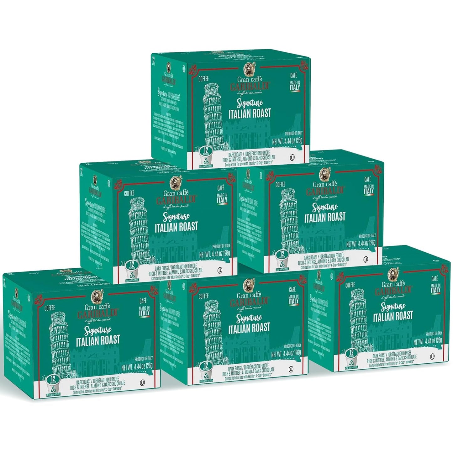 Caffè Garibaldi Italian Roast Coffee, Single-Serve Capsules for Keurig K-Cup Brewers, 100% Arabica Blend Coffee Pods, Recyclable Cups for Single Serve Machines, 72 Count K-Pods - Dark Roast