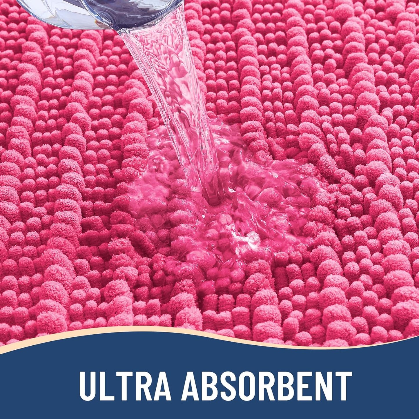 Arotive Luxury Chenille Bathroom Rug Mat, Extra Soft Thick Absorbent Shaggy Bath Rugs, Non-Slip Machine Wash Dry, Plush Bath Mats for Bathroom, Shower and Tub, 36x24, Deep Pink