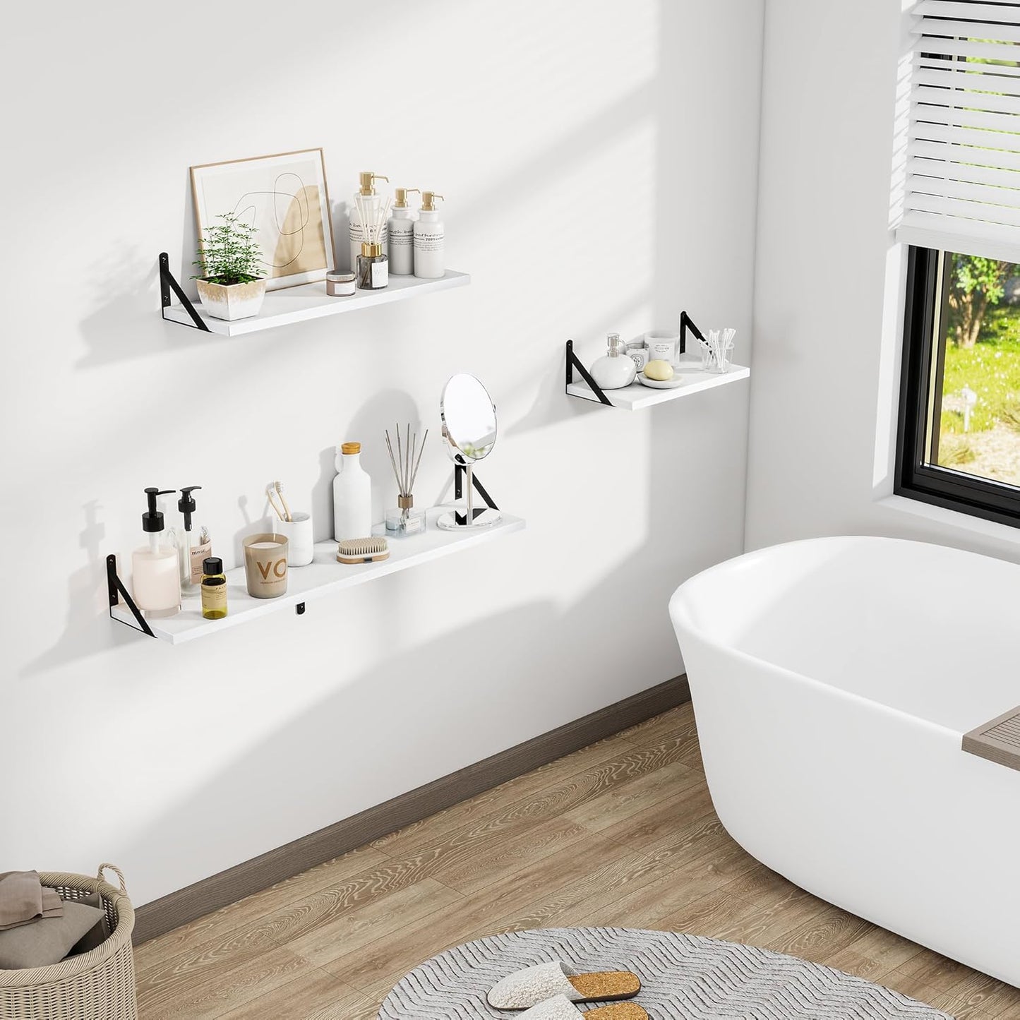 Dreamland Deep Floating Shelves for Wall, 30W x 8D Wall Shelves, Set of 2, 30 inch Floating Shelf with Sturdy Metal Brackets for Living Room, Bathroom, Bedroom and Kitchen, White