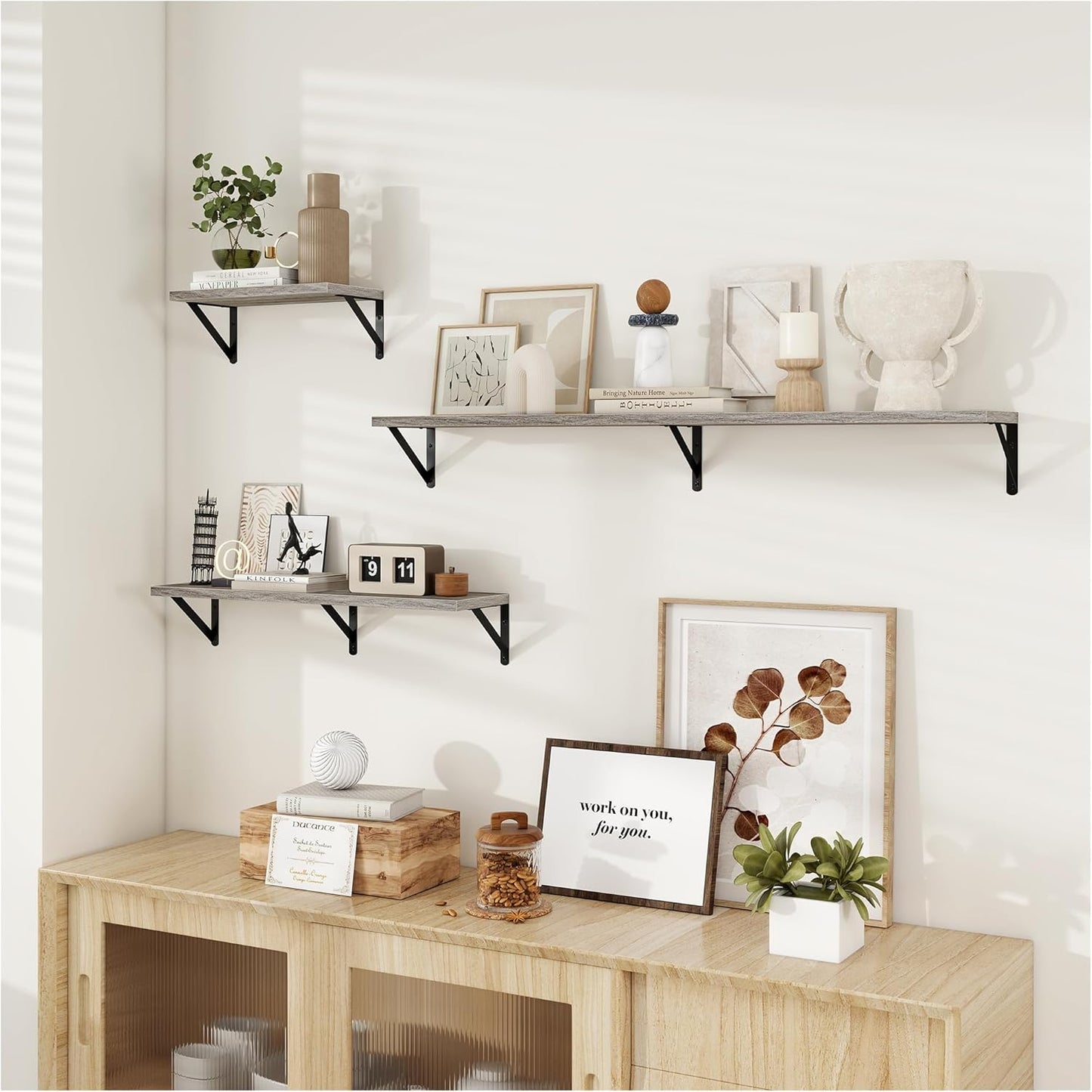 Dreamland Deep Floating Shelves for Wall, 30W x 8D Wall Shelves, Set of 2, 30 inch Floating Shelf with Sturdy Metal Brackets for Living Room, Bathroom, Bedroom and Kitchen, Grey