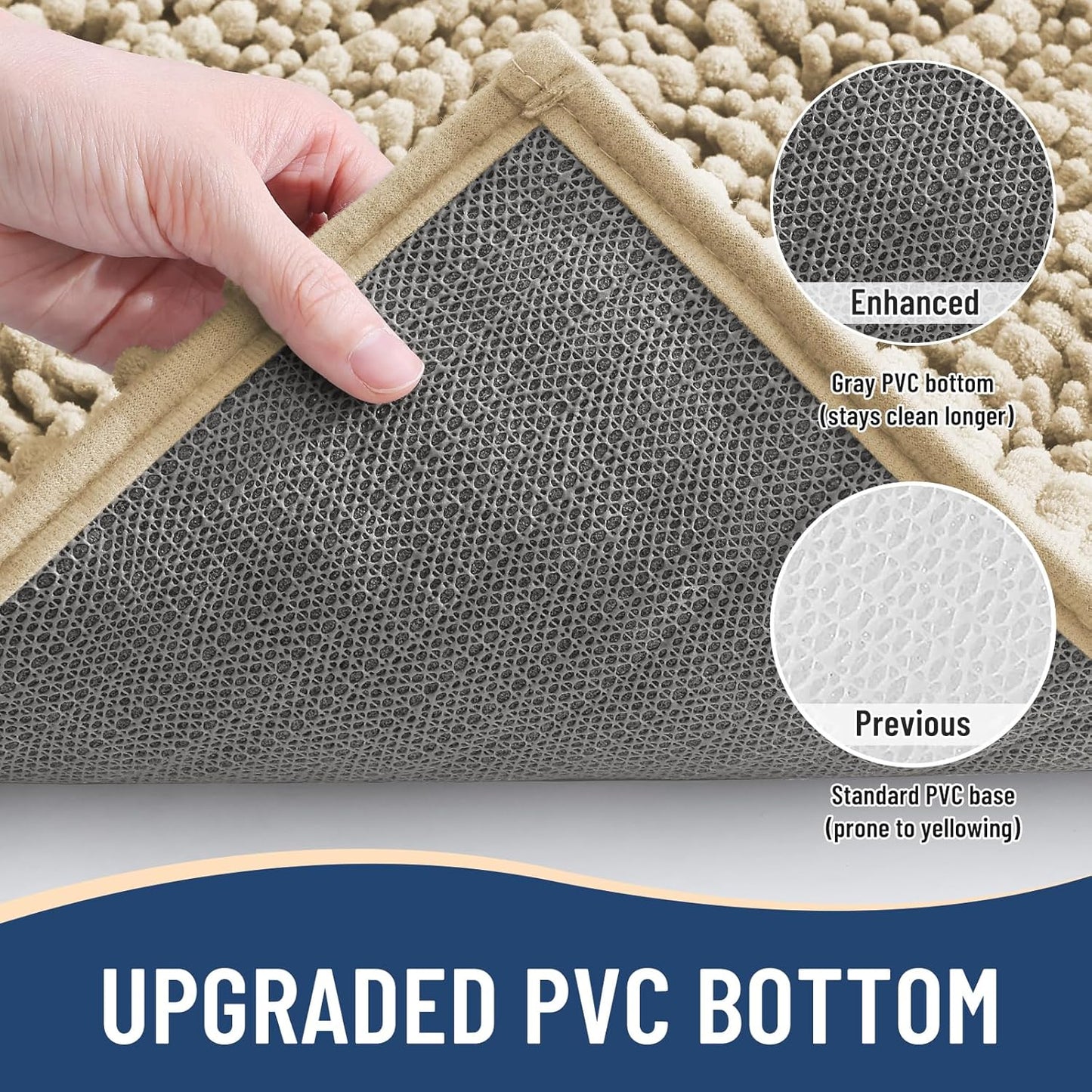 Arotive Luxury Chenille Bathroom Rug Mat, Extra Soft Thick Absorbent Shaggy Bath Rugs, Non-Slip Machine Wash Dry, Plush Bath Mats for Bathroom, Shower and Tub, 70x24, Beige