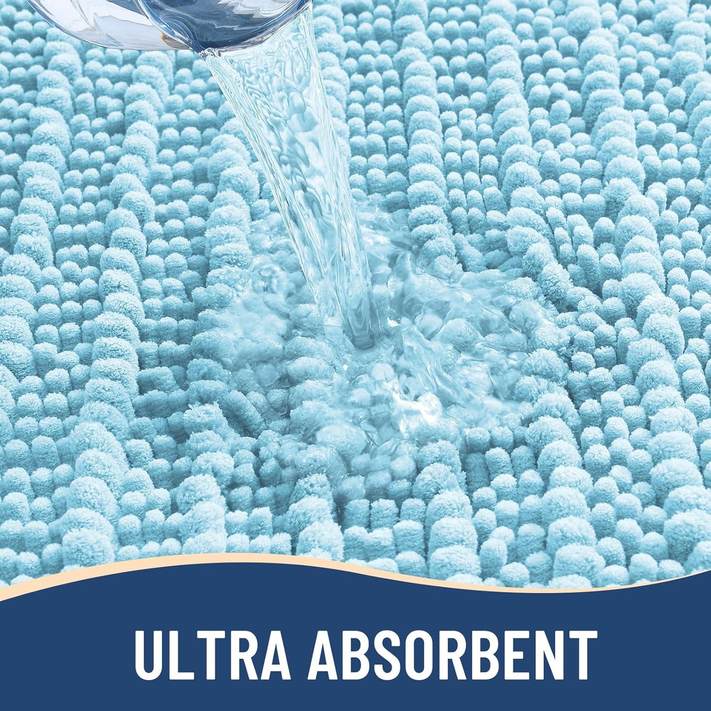 Arotive Luxury Chenille Bathroom Rug Mat, Extra Soft Thick Absorbent Shaggy Bath Rugs, Non-Slip Machine Wash Dry, Plush Bath Mats for Bathroom, Shower and Tub, 34x21, Blue