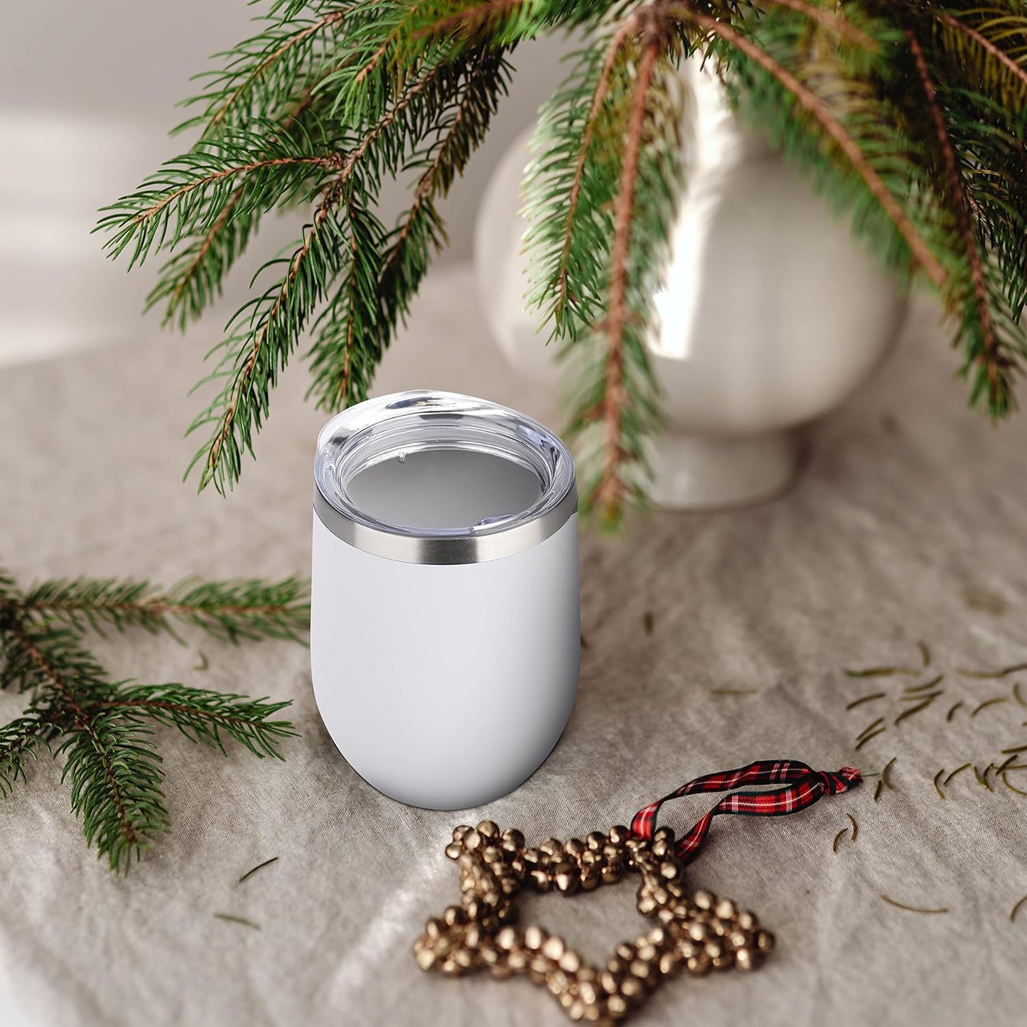 DOMICARE Stainless Steel Wine Tumbler Bulk with Lid, Personalized White Insulated Tumblers Set, 12oz Travel Coffee Cups Pack of 16