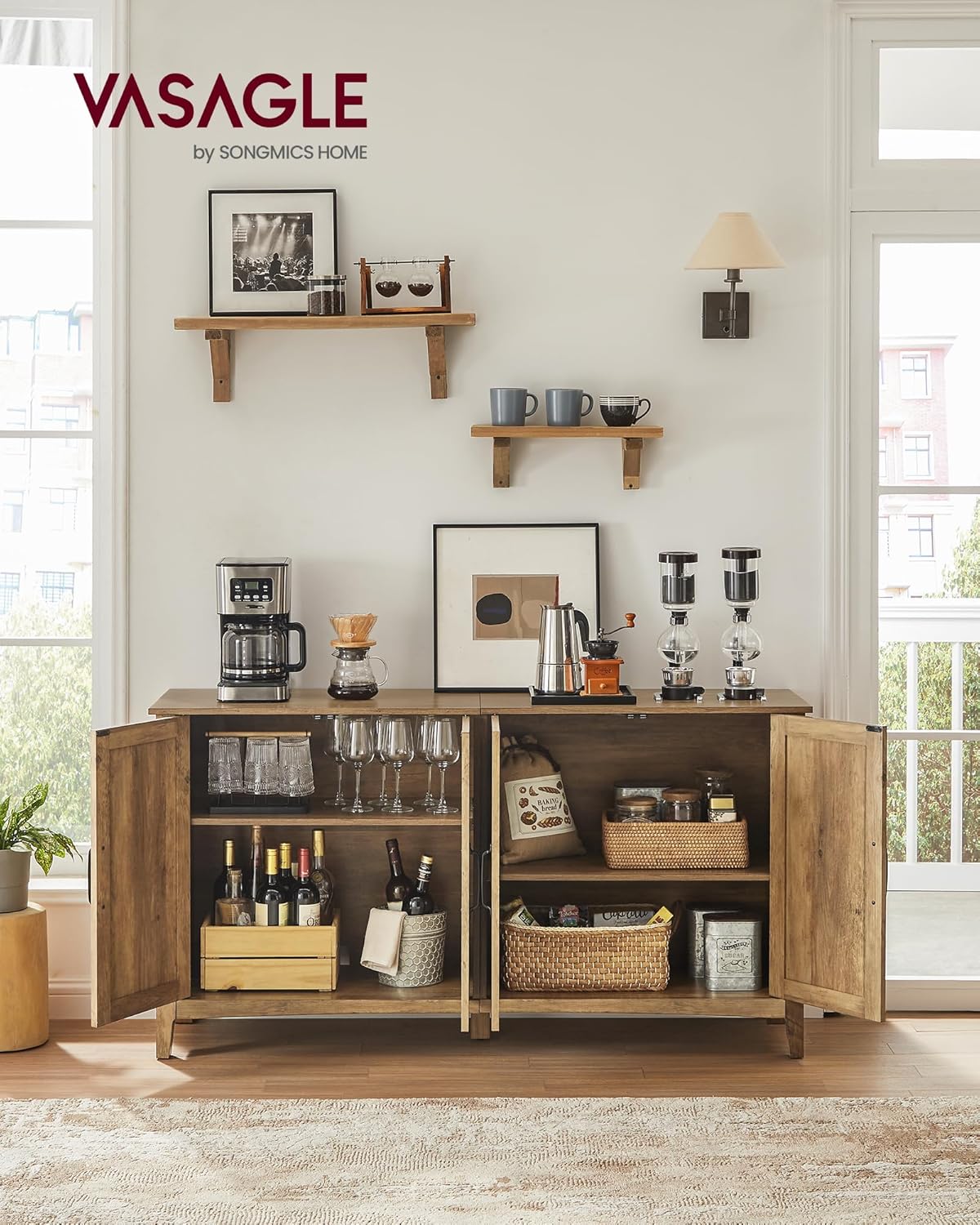 VASAGLE LIRY Collection - Storage Cabinet, Buffet Cabinet, Sideboard, Credenza, with Adjustable Shelves, for Living Room, Entryway, Honey Brown ULSC381T41