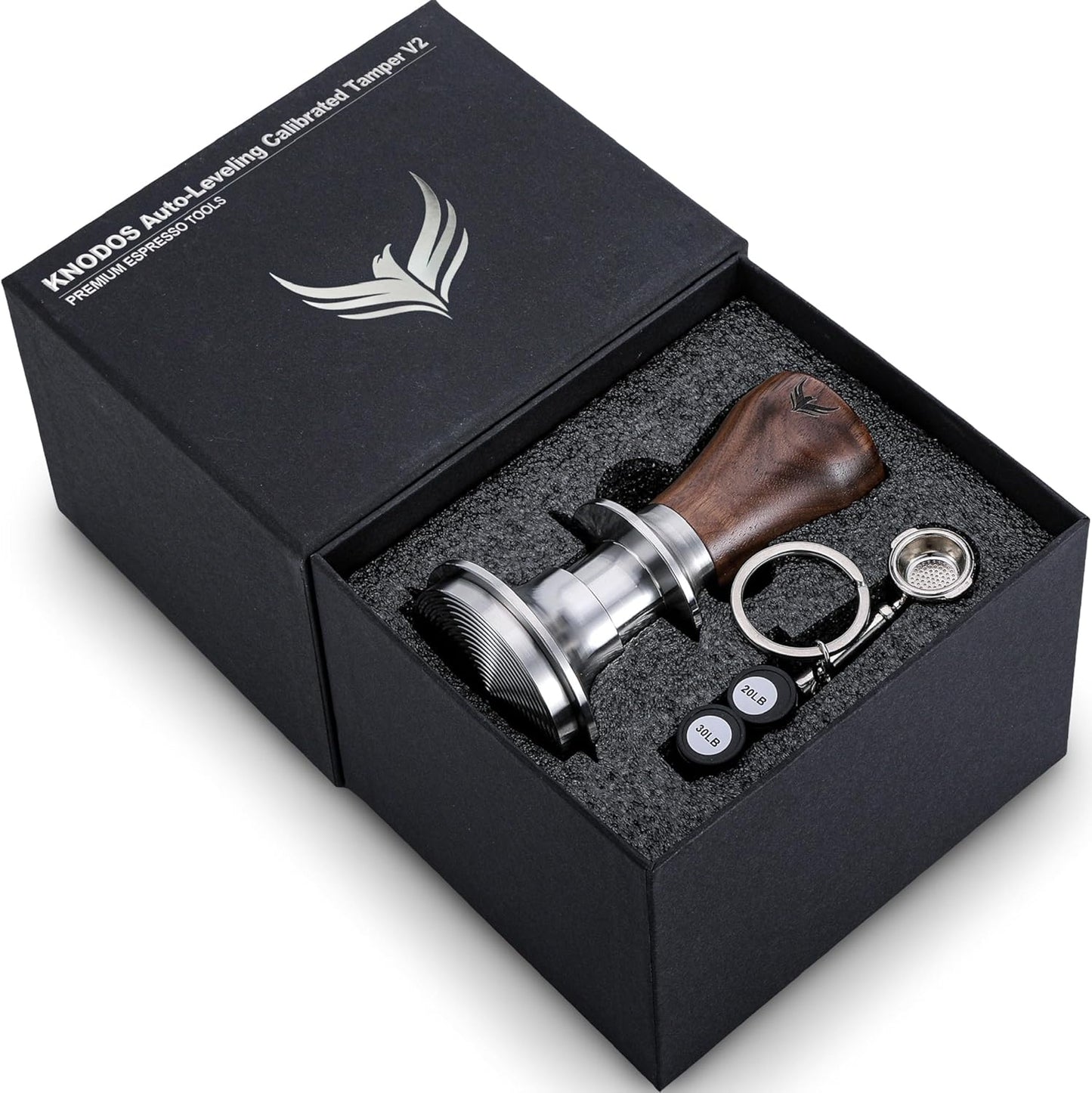 58mm Walnut Espresso Accessories Set – Premium Barista Kit for All 58mm Espresso Machines – Includes Tamper, Tamping Station, Distributor, Knock Box & Dosing Funnel