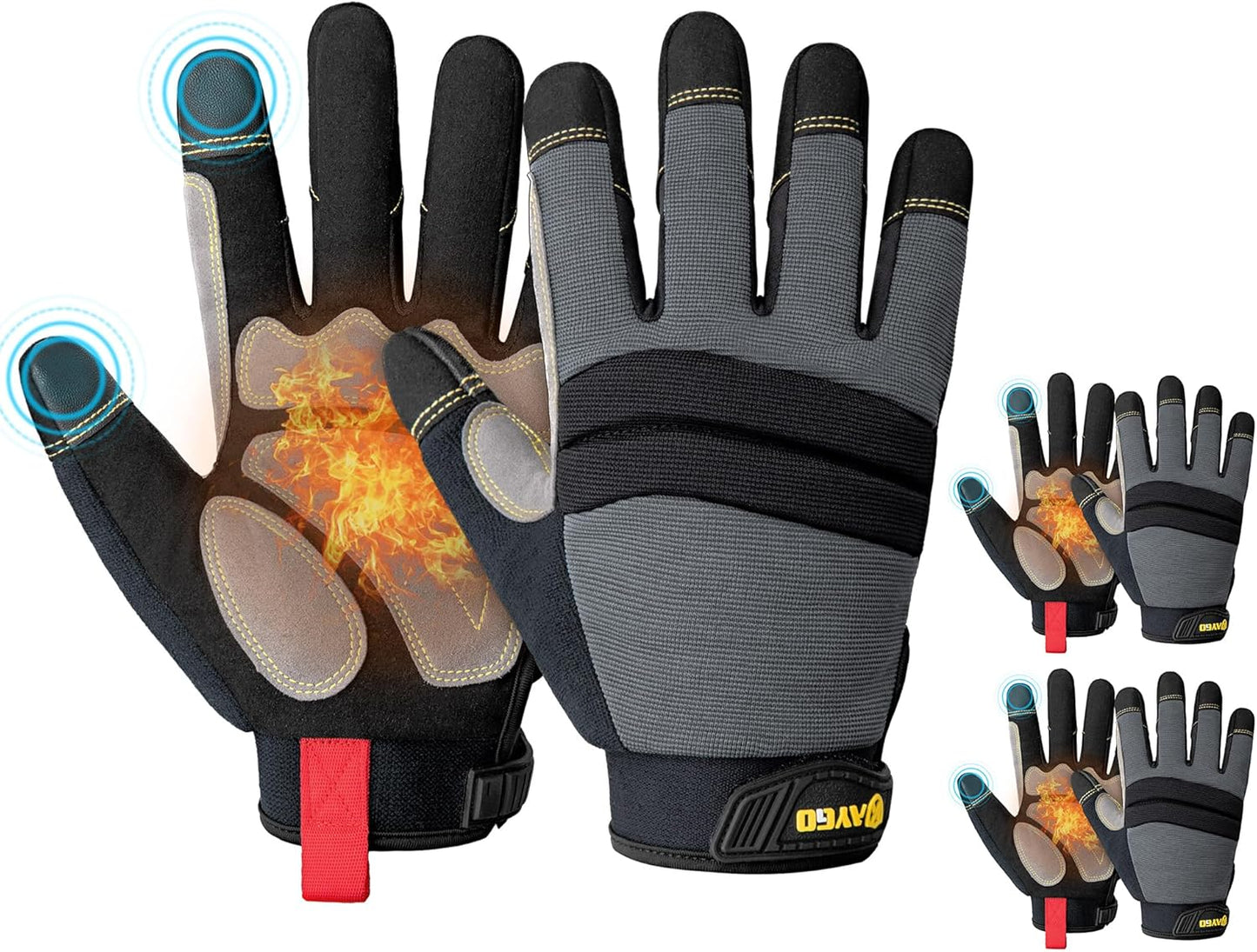 KAYGO Insulated Mechanic Work Gloves,3 Pairs KG127W Winter Thermal Safety Work Gloves for Men and Women, Double Lining,Heavy duty,Improved dexterity,Excellent Grip,Ideal for outdoor jobs,M