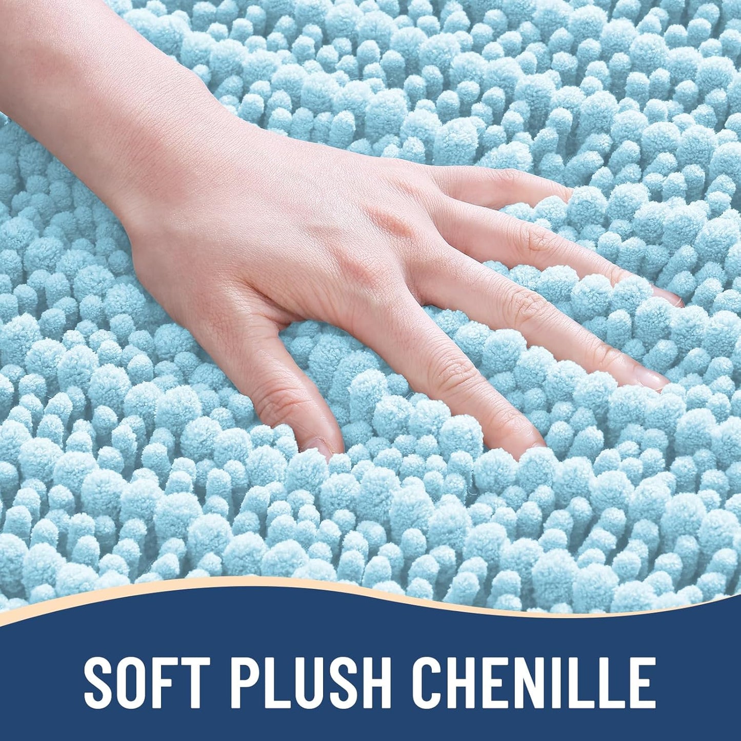 Arotive Luxury Chenille Bathroom Rug Mat, Extra Soft Thick Absorbent Shaggy Bath Rugs, Non-Slip Machine Wash Dry, Plush Bath Mats for Bathroom, Shower and Tub, 30x20, Blue
