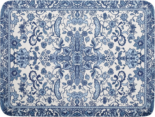 Chinoiserie Floral Dish Drying Mat for Kitchen Counter Blue and White Flowers Pattern Dish Drying Pad 16¡±x18¡±Absorbent Reversible Seasonal Decor Dishes Drainer Pad Dish Dry Rack Mat for Counter top