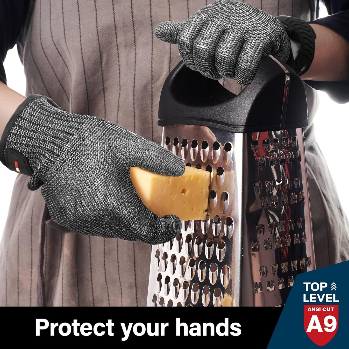 Schwer Ultimate Cut Resistant Gloves Beyond ANSI A9, Reinforced Stainless Steel Glove, Food Grade Mesh Metal Gloves for Butcher Meat Cutting, Oyster Shucking, Mandoline, Non-PFAS, PR1708 (L, 2 PCS)
