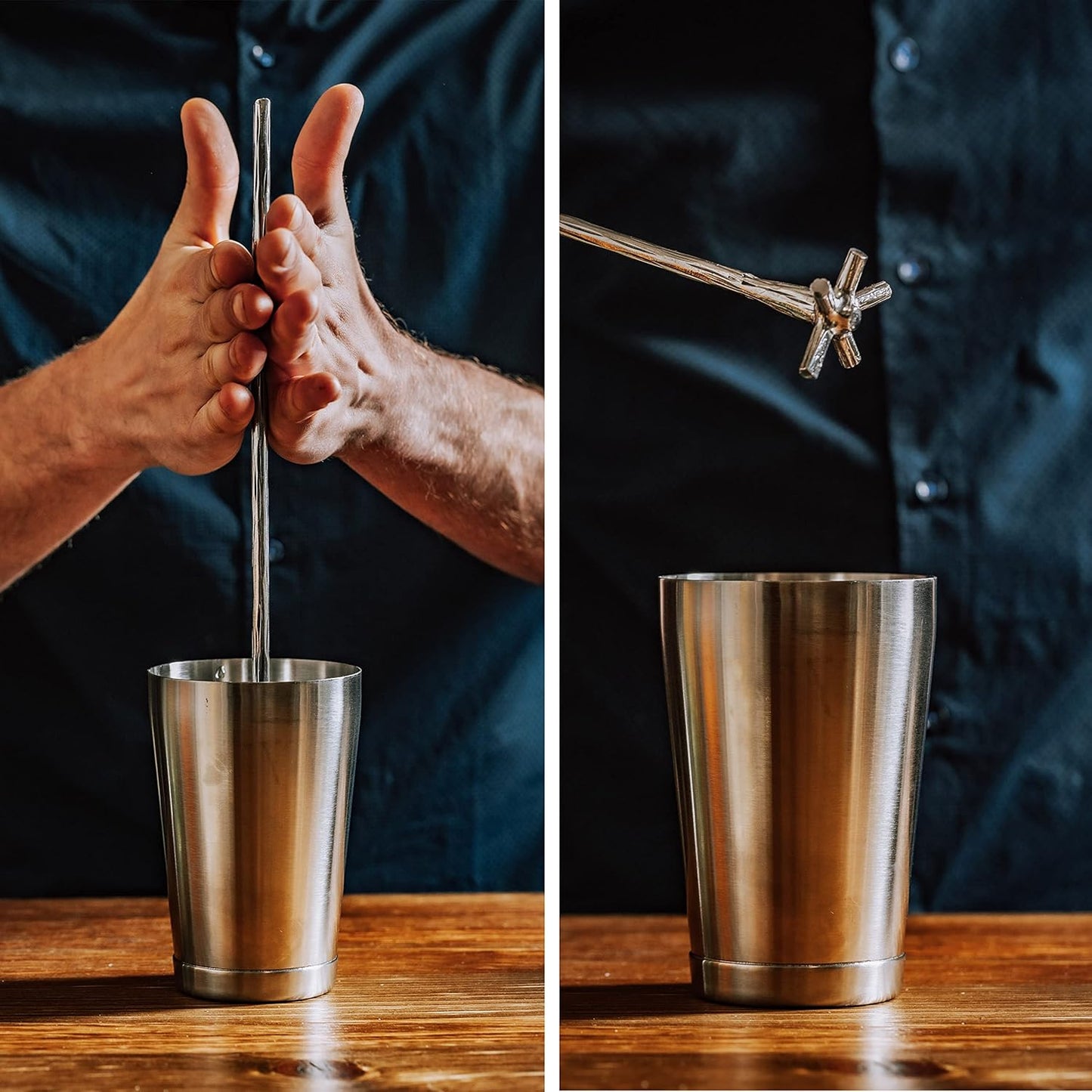 Pi?a Barware Swizzle Stick Stirrer - Stainless Steel with Handmade Wood-Grain Finish (Narrow Width, One Swizzle Stick)