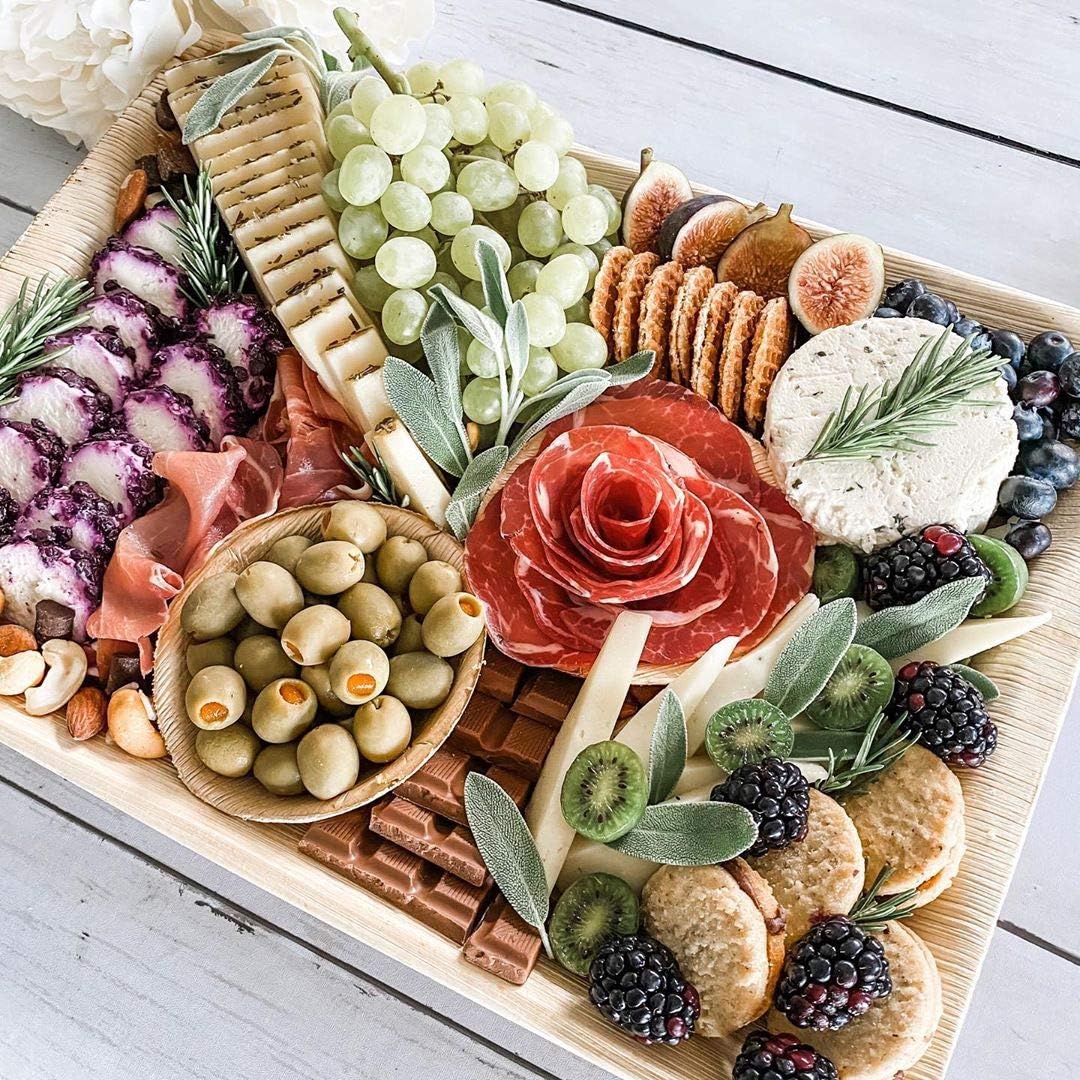 Charity Leaf Disposable Palm Leaf 14" x 10" Trays (10 pieces) Bamboo Like Serving Platters, Disposable Boards, Eco-Friendly Dinnerware For Weddings, Catering, Events