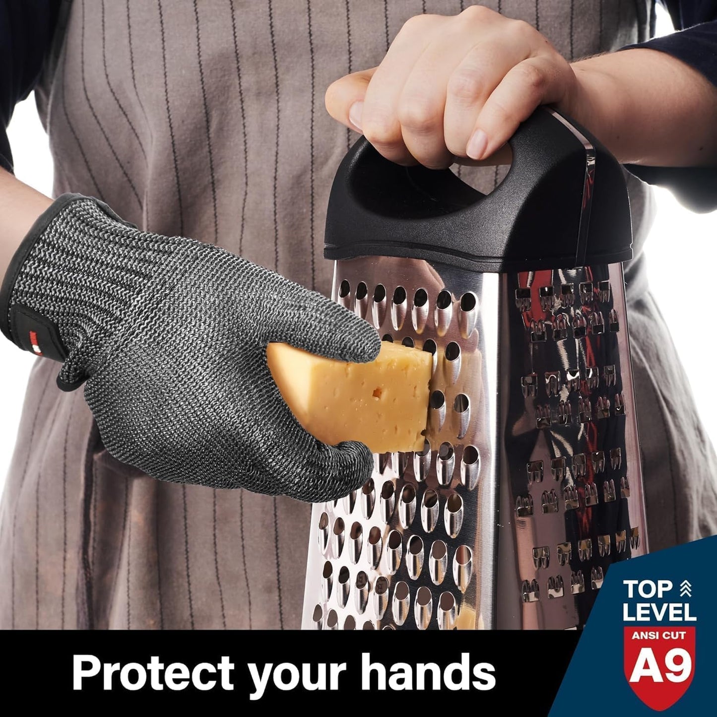 Schwer Ultimate Cut Resistant Gloves Beyond ANSI A9, Reinforced Stainless Steel Glove, Food Grade Mesh Metal Gloves for Butcher Meat Cutting, Oyster Shucking, Mandoline, Non-PFAS, PR1708 (S, 1 PCS)