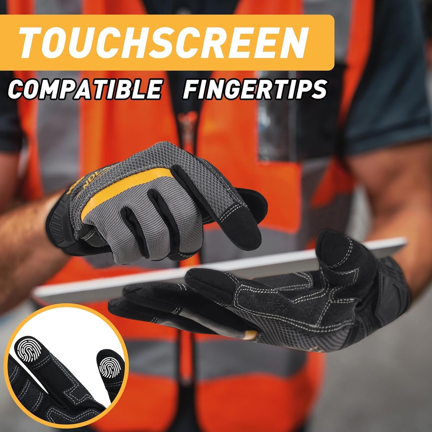 HANDLANDY Work Gloves for Men & Women, Utility Mechanic Working Gloves Touch Screen, Flexible Yard Work Gloves
