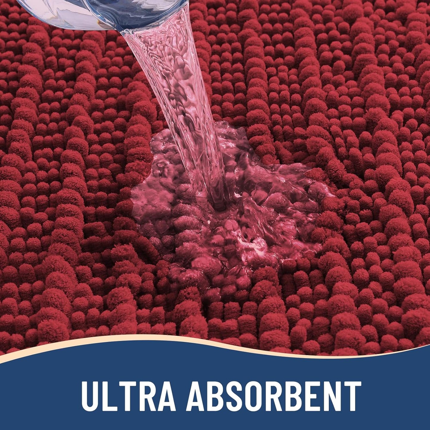 Arotive Luxury Chenille Bathroom Rug Mat, Extra Soft Thick Absorbent Shaggy Bath Rugs, Non-Slip Machine Wash Dry, Plush Bath Mats for Bathroom, Shower and Tub, 44x24, Red
