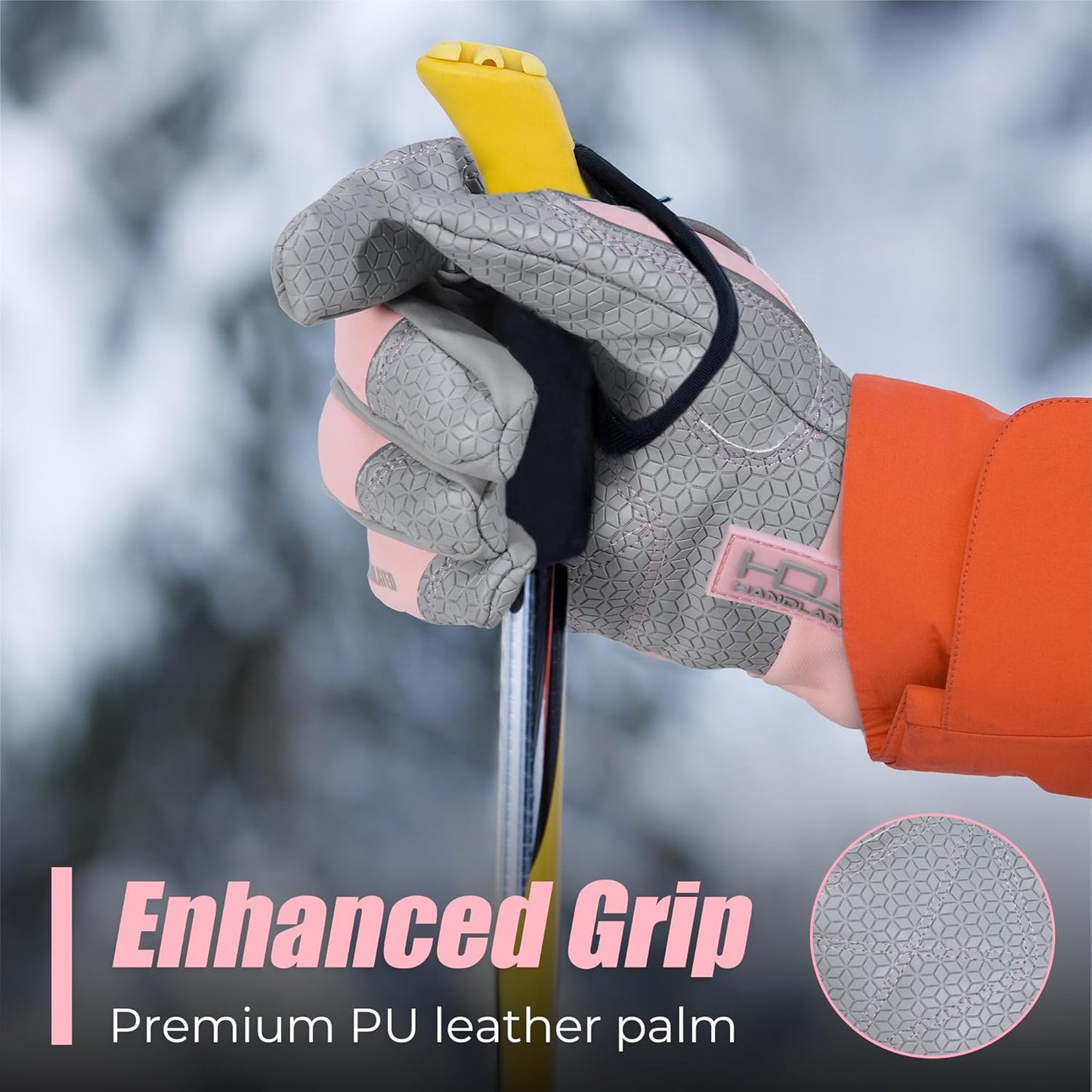 HANDLANDY Winter Insulated Work Gloves, 3M Thinsulate Thermal Water-Resistant Gloves for Men Women Touch Screen, Warm Ski Snowboard Cold Weather Gloves (Pink Grey, Medium)