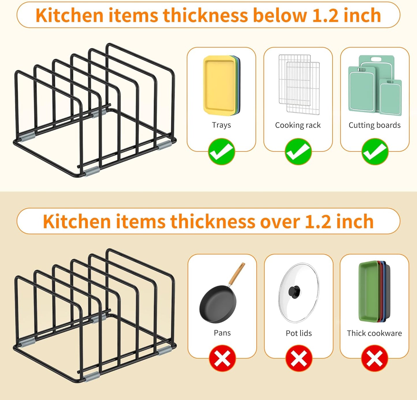 2-Pack Medium Black Cutting Board Racks, Kitchen Cabinet Organizer, 5 Tiered Shelves for Baking Trays, Cutting Boards, Cookie Sheets, Muffin Pans
