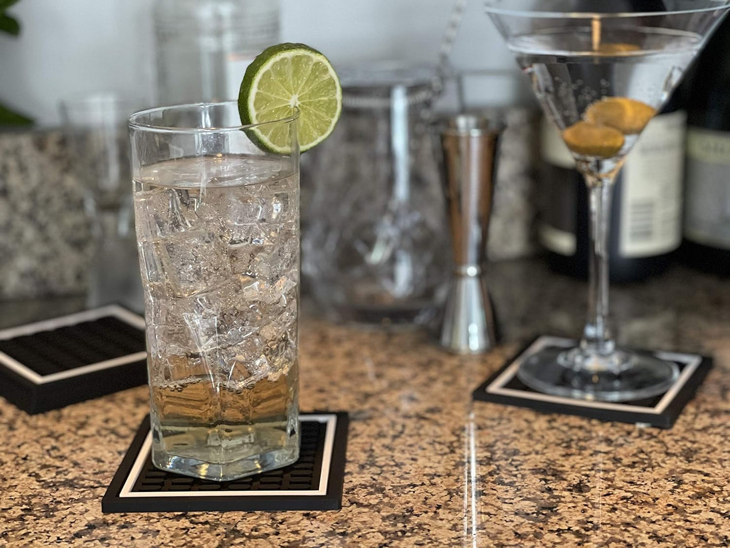 Highball & Chaser Coasters, 12in x 6in. 1cm (6 Pack) Thick Durable and Stylish Bar Mat for Spills, Service Mat for Coffee, Bars, Restaurants CounterTop Dish Drying Mat, Glass Drying Mat (6 Pack)