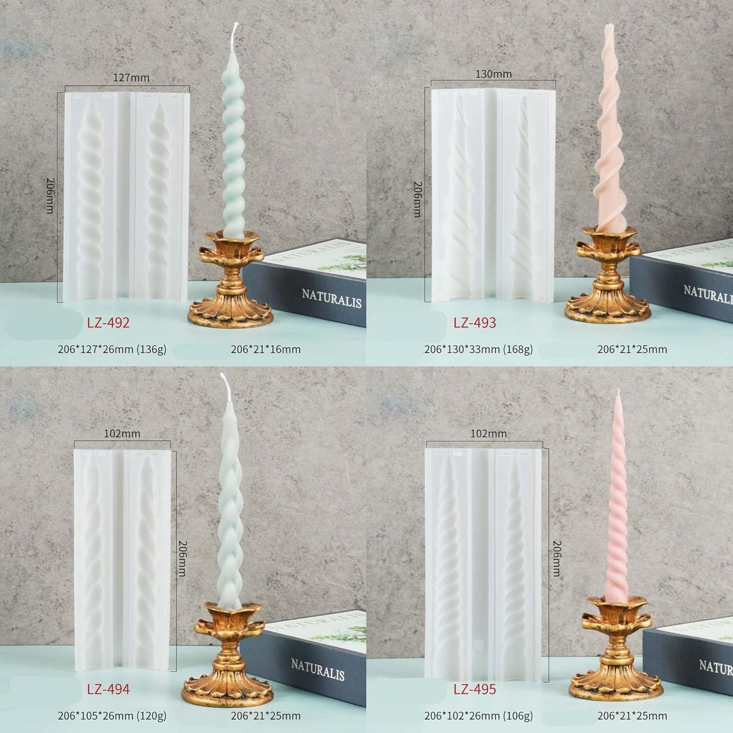 8 Pack Spiral Candle Mold Pillar Candle Cylinder Molds - 8 Style - Resin Casting Silicone Molds for Home Decor & Candle Making Wave Spiral Mold