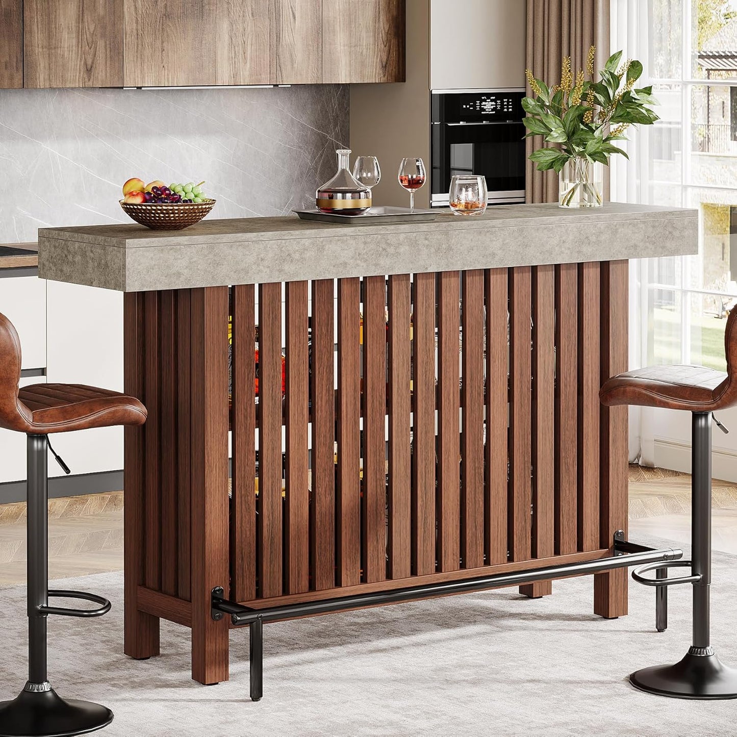 Tribesigns 63-Inch Large Home Bar Unit, 2-Tier Kitchen Island Mini Bar Height Pub Table with Footrest, Modern Coffee Bar Cabinet for Dining Room, Bistro, Living Room