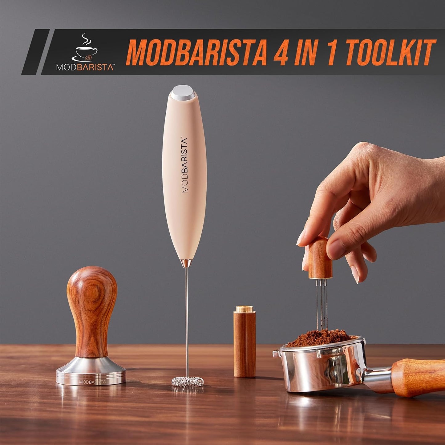 54mm Bottomless Portafilter-Tamper-Milk Frother-WDT Tool-Breville-Rosewood -Barista Coffee Espresso machine Accessories-Premium-Gift for Coffee Lovers MODBARISTA Premium Barista 4-IN-1 kit