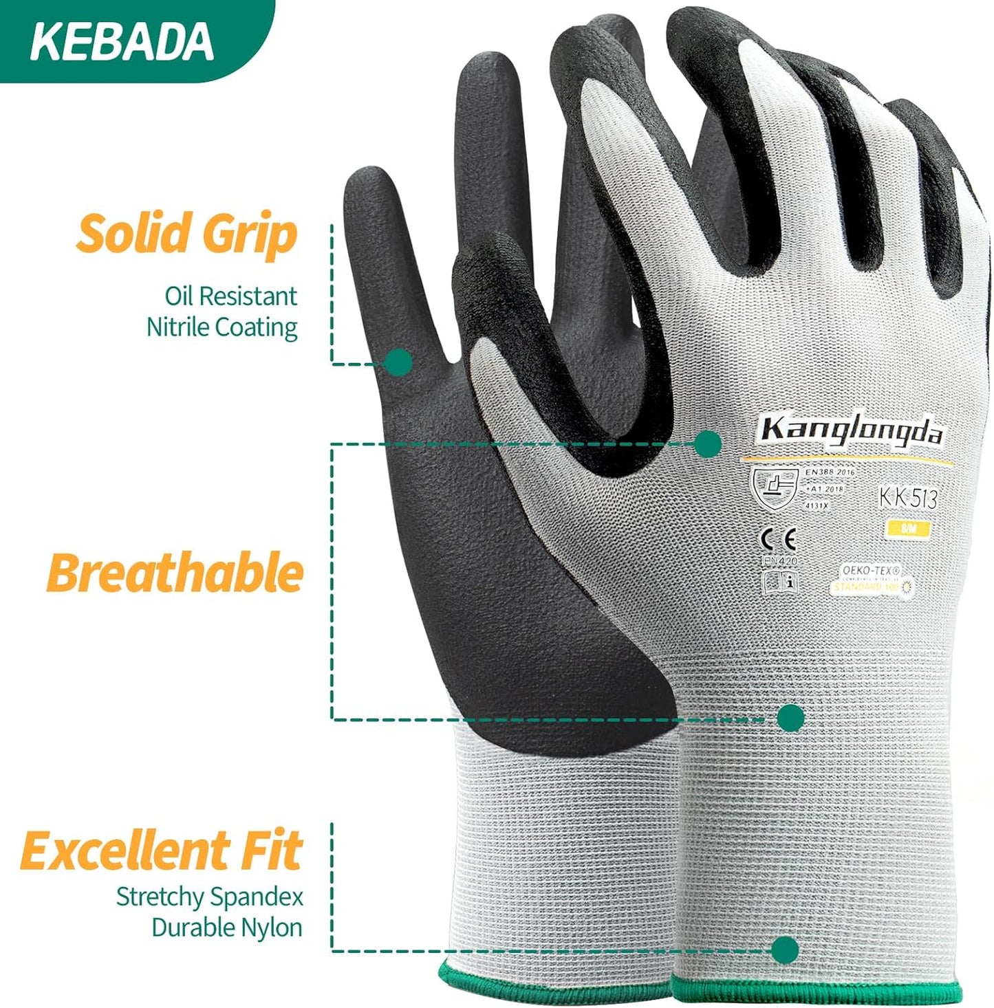 6-Paris Large Work Gloves for Men and Women, Nitrile Coated Safety Protective Gloves with Grip, Ideal for Gardening, Warehouse, Mechanic, Light Duty Construction Work