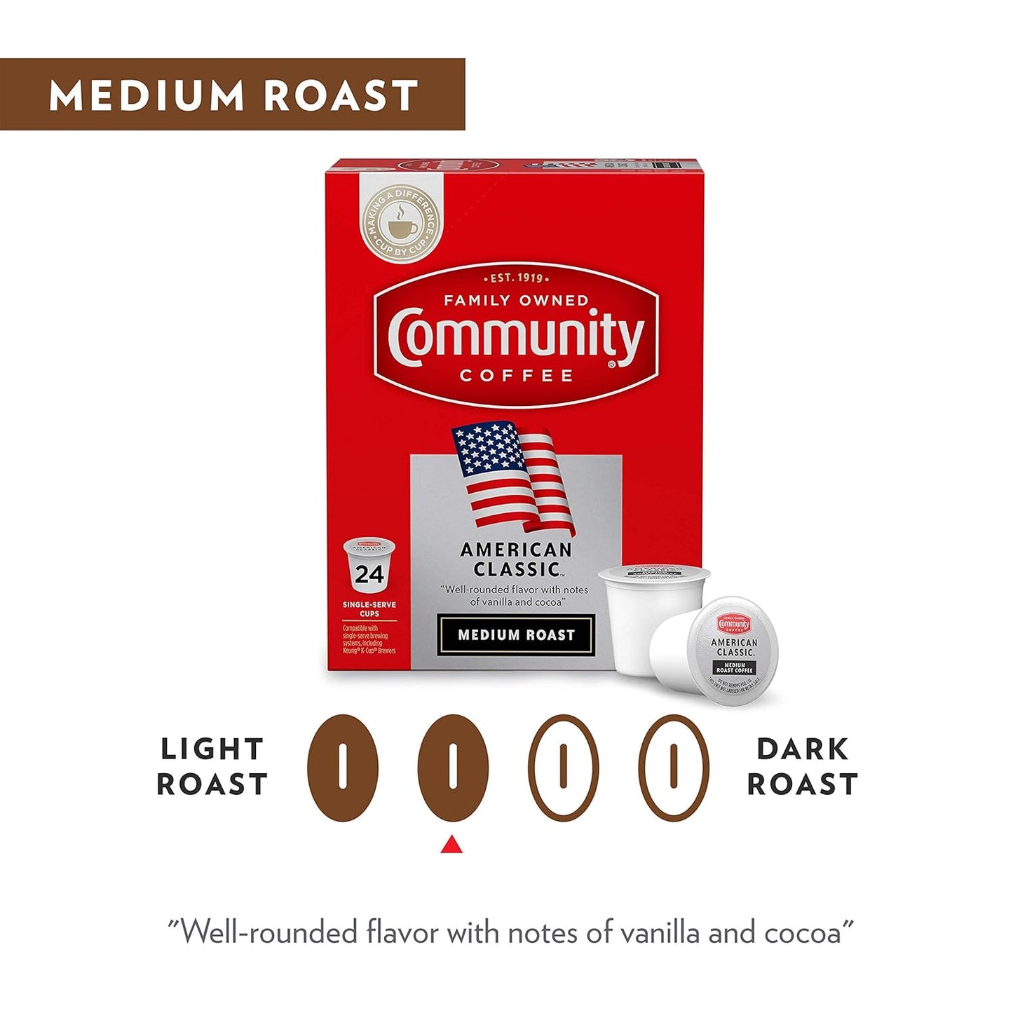 Community Coffee American Classic 24 Count Coffee Pods, Medium Roast, Compatible with Keurig 2.0 K-Cup Brewers, 24 Count (Pack of 1)