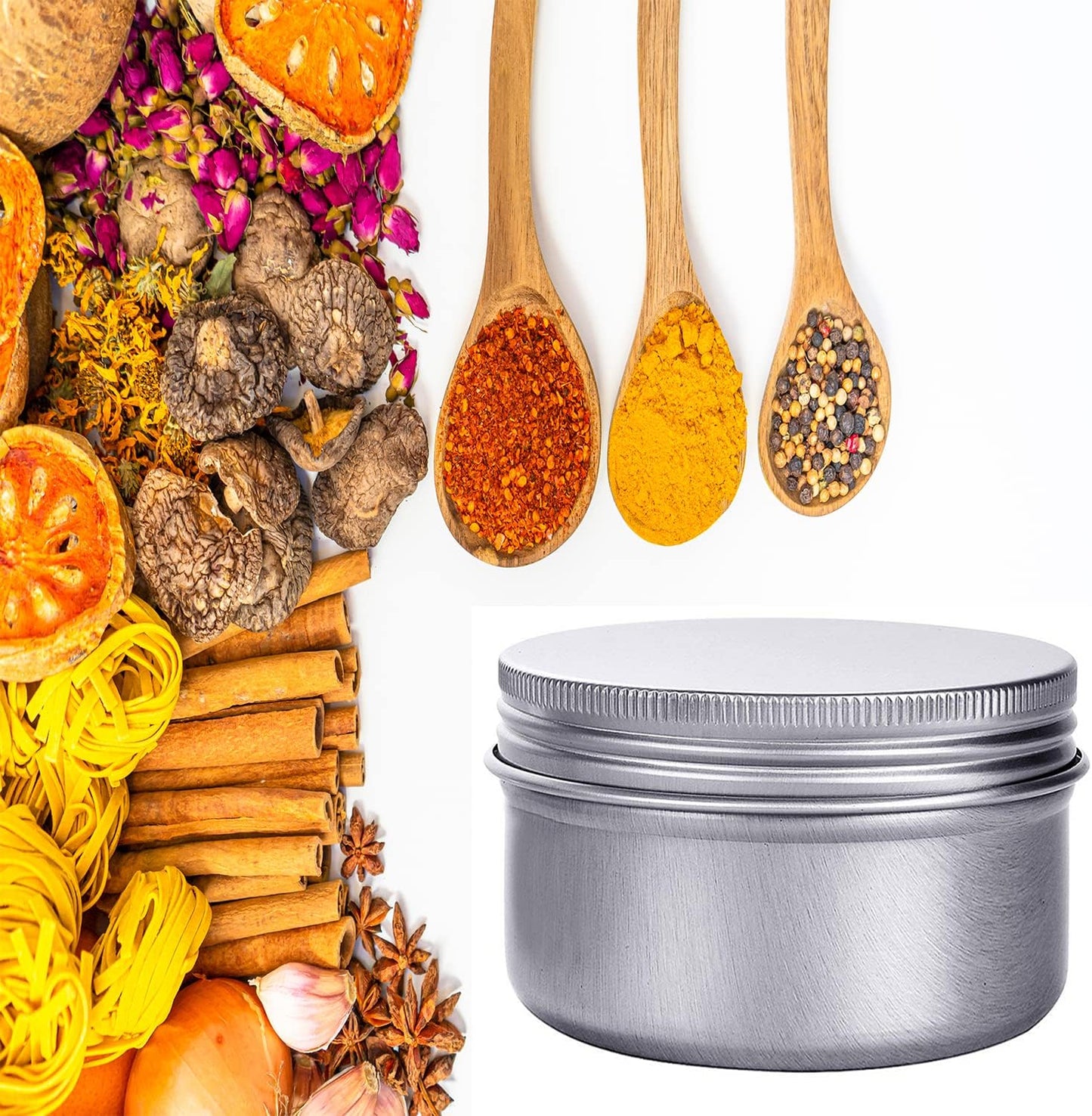 6 Ounce Aluminum Cans 180 mL Screw Lid Metal Storage Tins Containers for Storing Spices, Candies, Lip Balm, Candles, 6 Pcs.