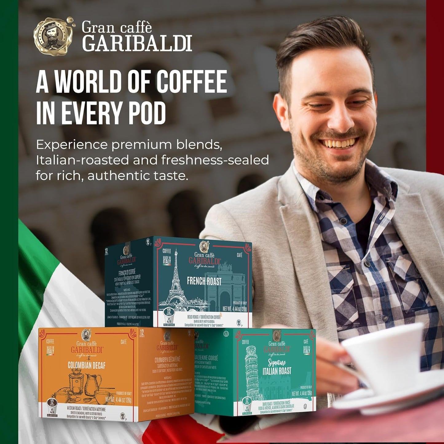 Caffè Garibaldi Sumatran Coffee Pods, Single-Serve Capsules for Keurig K-Cup Brewers with 100% Arabica Blend, Recyclable Pod and Single Serve Cups, 72 Count K-Pods - Dark Roast