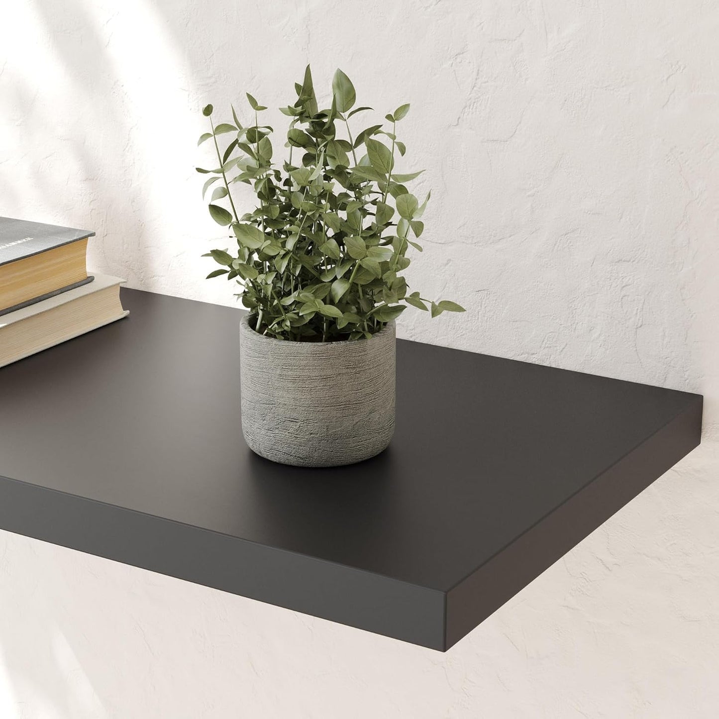 Wall Shelf Set of 1, Black Floating Shelves 24 in W x 10 in D x 1 in H, Wooden Floating Wall Shelf with Invisible Brackets for Living Room/Bedroom/Bathroom/Kitchen Storage and Decor