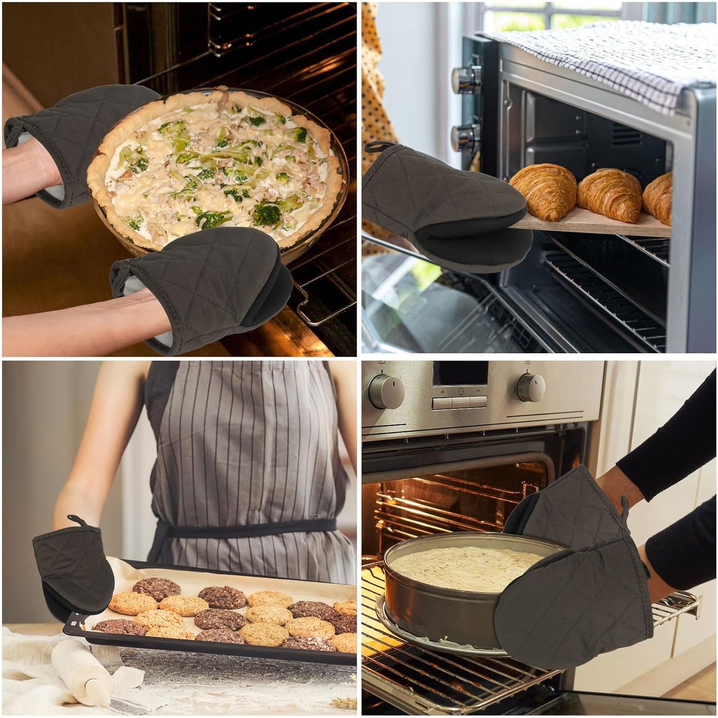 Oven Mitts & Pot Holders Pad and Towel Set, 10-Piece Cute Kitchen Starter Set, Short Oven Mitts, Towels & Dish Cloths for Grilling, Baking, Barbecue