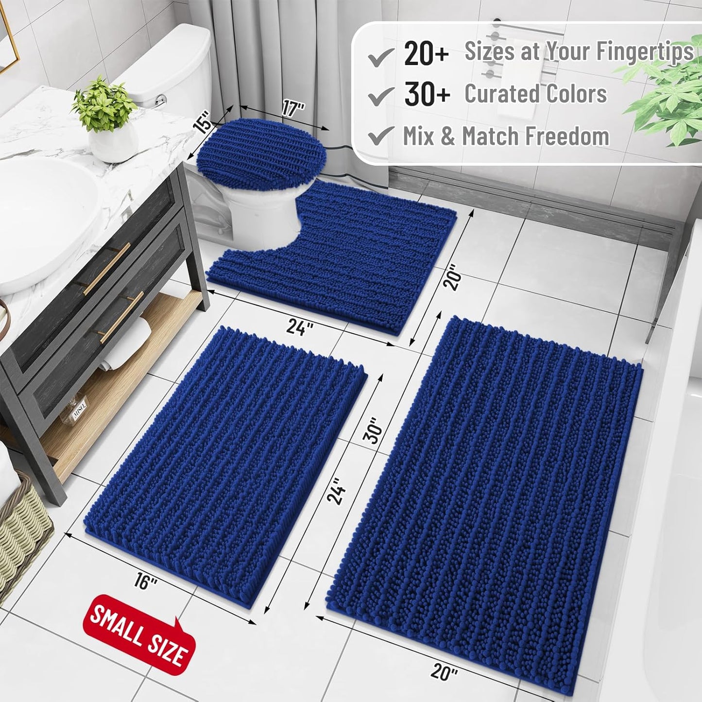 Arotive Luxury Chenille Bathroom Rug Mat, Extra Soft Thick Absorbent Shaggy Bath Rugs, Non-Slip Machine Wash Dry, Plush Bath Mats for Bathroom, Shower and Tub, 30x20, Royal Blue