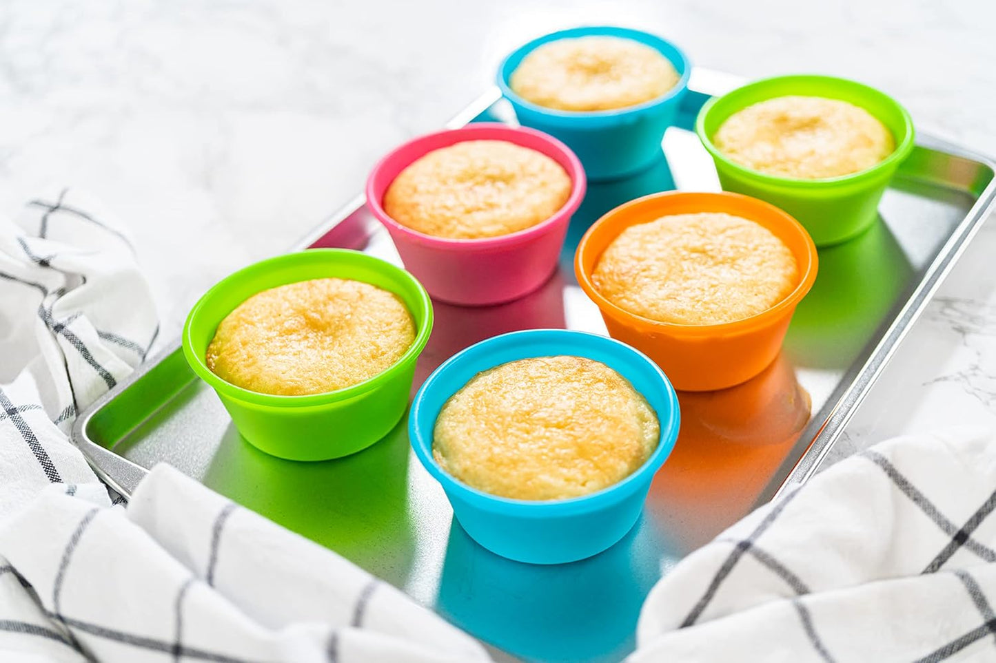 Bakerpan Silicone Jumbo Muffin Cups For Baking, Smooth Large Air Fryer Muffin Cups, 3 1/2 Inch Muffin Baking Cups, Jumbo Cupcake Liners - Set of 6