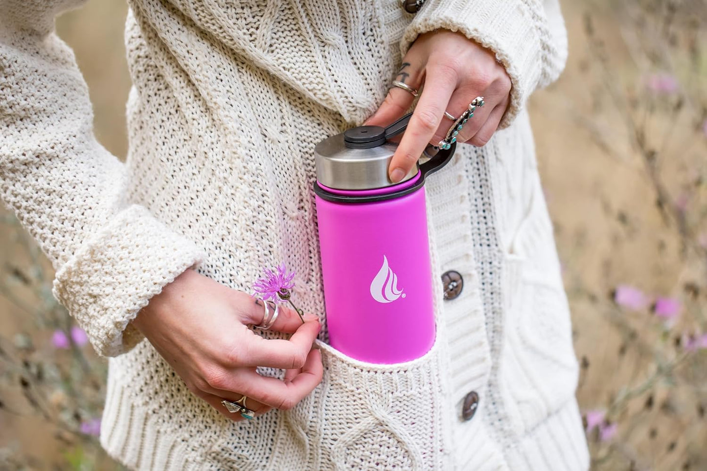 HYDRO CELL Stainless Steel Insulated Water Bottle with Straw - For Cold & Hot Drinks - Metal Vacuum Flask with Screw Cap and Modern Leakproof Sport Thermos for Adults (Fuchsia 18oz)