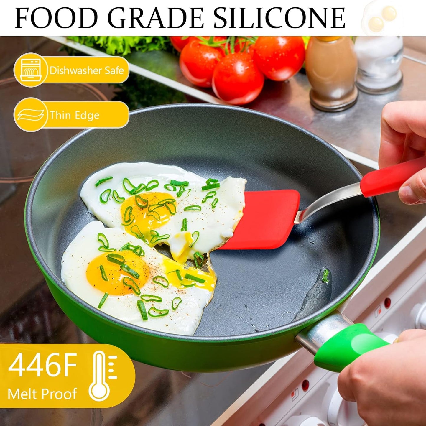 Silicone Cookie Spatula Turner 2 Pack Mini Brownie Spatula Flexible Kitchen Small Silicone Turner for Nonstick Cookware Heat Resistant No Scratch Flipper for Egg Pancake(Black, Red)
