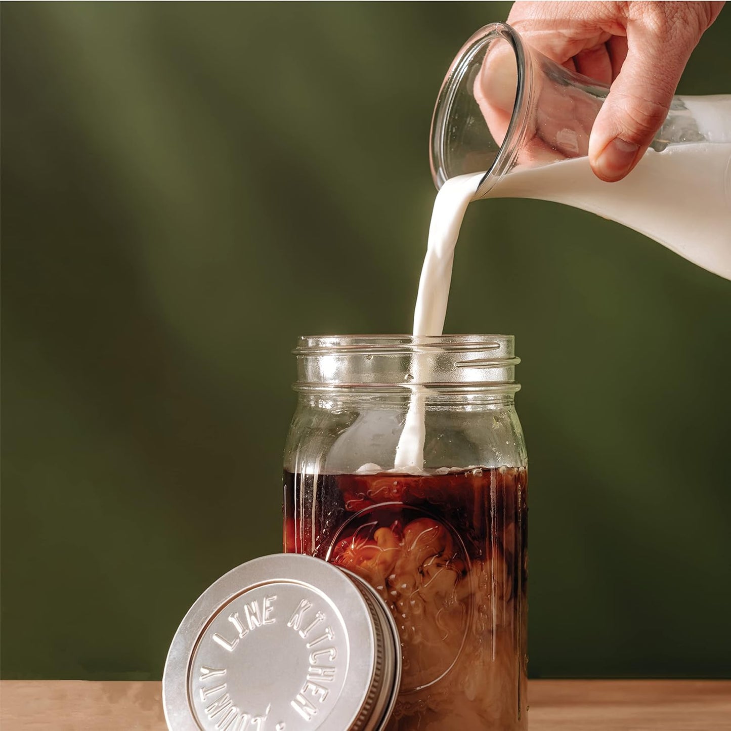 County Line Kitchen Glass Cold Brew Coffee Maker with Lid - Wide Mouth, 2 Quart (64 oz) - Heavy Duty, Leak Proof - Sun & Iced Tea Pitcher, Cold Brew Coffee, Breast Milk Storage, Water - Silver