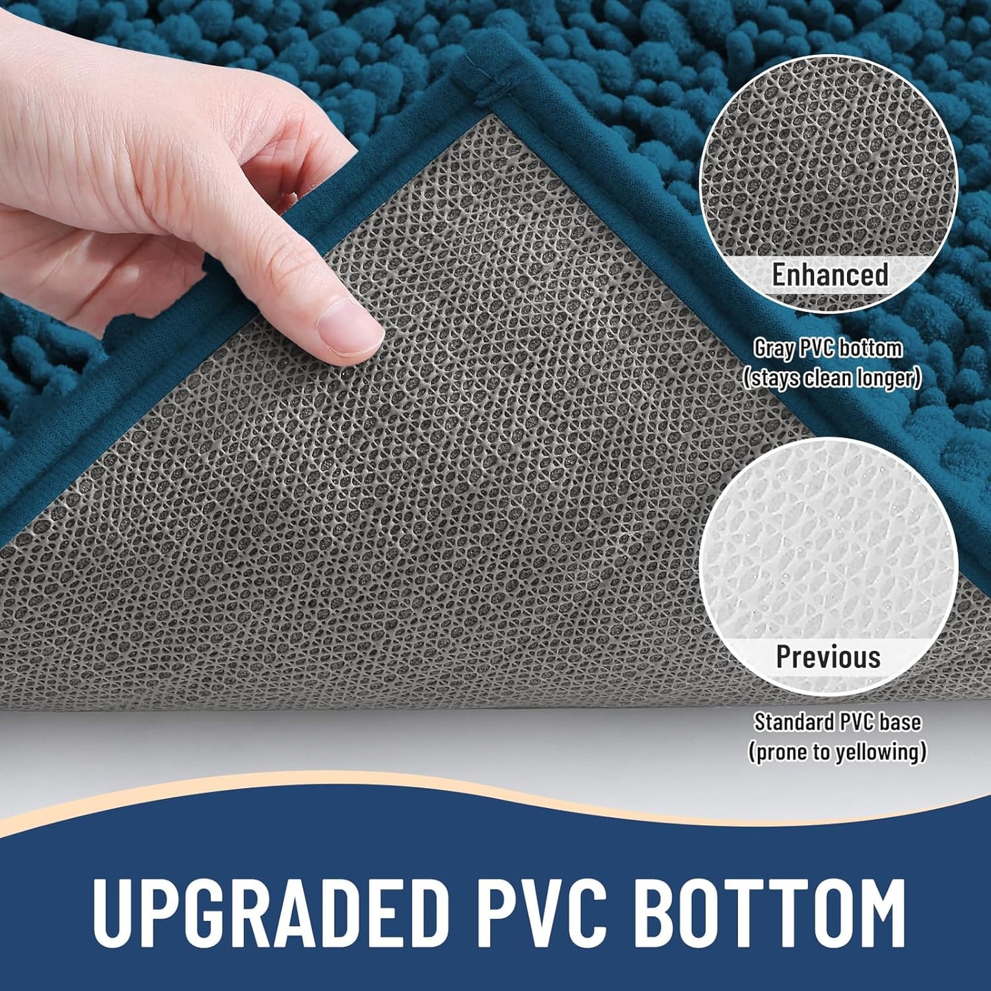 Arotive Luxury Chenille Bathroom Rug Mat, Extra Soft Thick Absorbent Shaggy Bath Rugs, Non-Slip Machine Wash Dry, Plush Bath Mats for Bathroom, Shower and Tub, 54x24, Peacock Blue