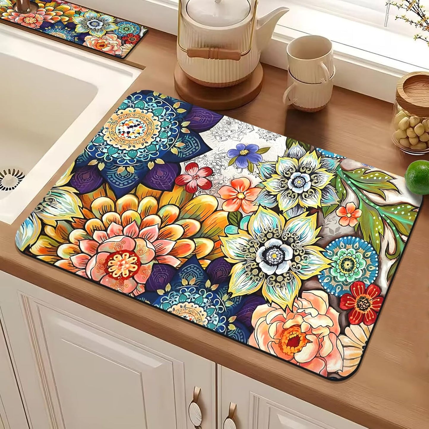 19.5" x 12" Dish Drying Mat & 24" x 5.5" Sink Splash Guard, Super Absorbent Drainer Rack Mat for Kitchen Counter Coffee Bar