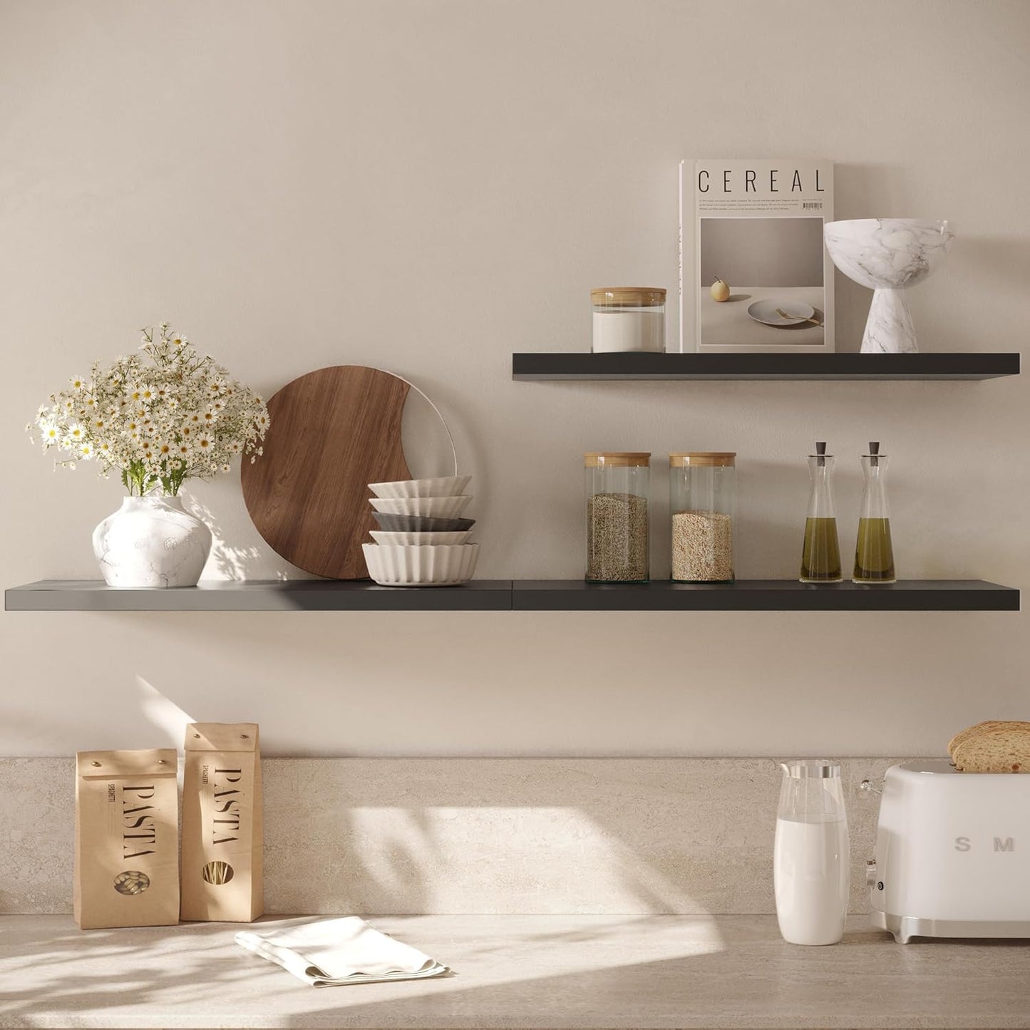 Wall Shelf Set of 1, Black Floating Shelves 30 in W x 10 in D x 1 in H, Wooden Floating Wall Shelf with Invisible Brackets for Living Room/Bedroom/Bathroom/Kitchen Storage and Decor