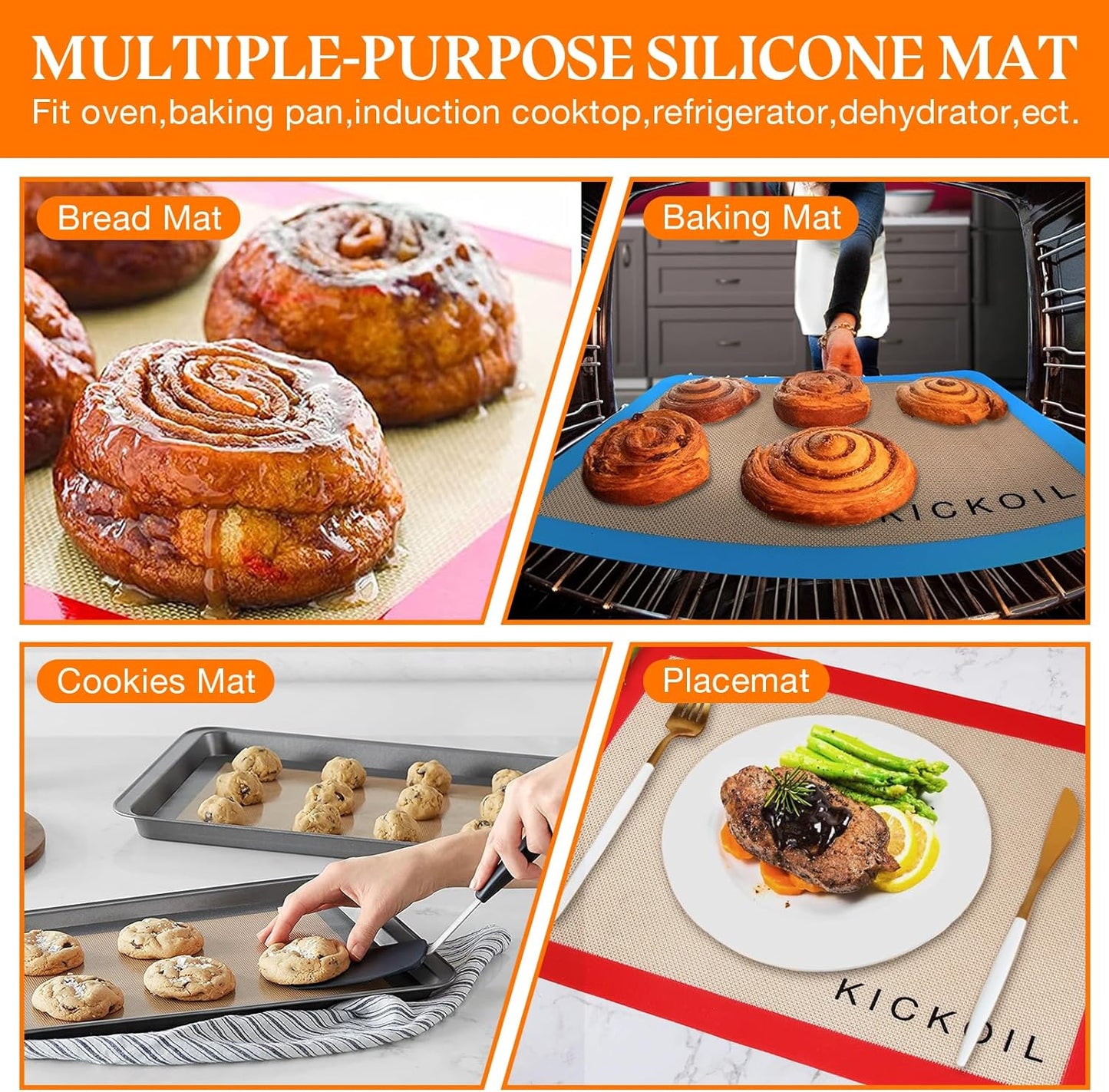 Silicone Baking Mat Large Set 4 Half Sheet-Silicone Bakeware Mat for Oven Reusable Heat Resistant Non Stick Baking Sheet BPA Free Cooking Supplies for Cookie, Bread, Macaron&Pastry,Rectangular