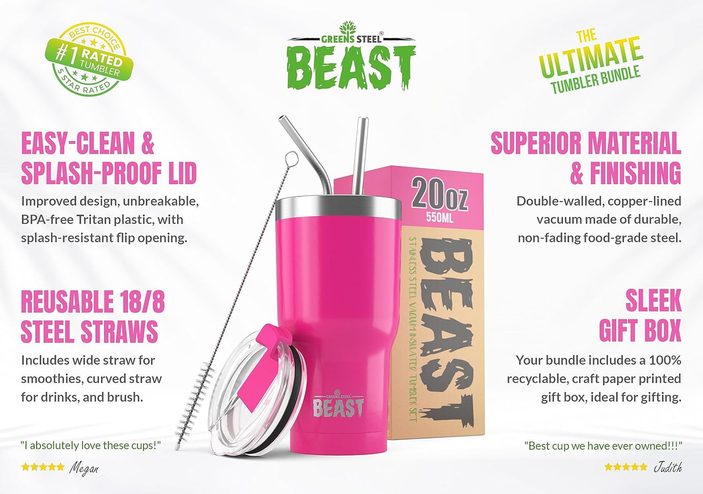 Beast 20 oz Tumbler Stainless Steel Vacuum Insulated Coffee Ice Cup Double Wall Travel Flask (Cupcake Pink)