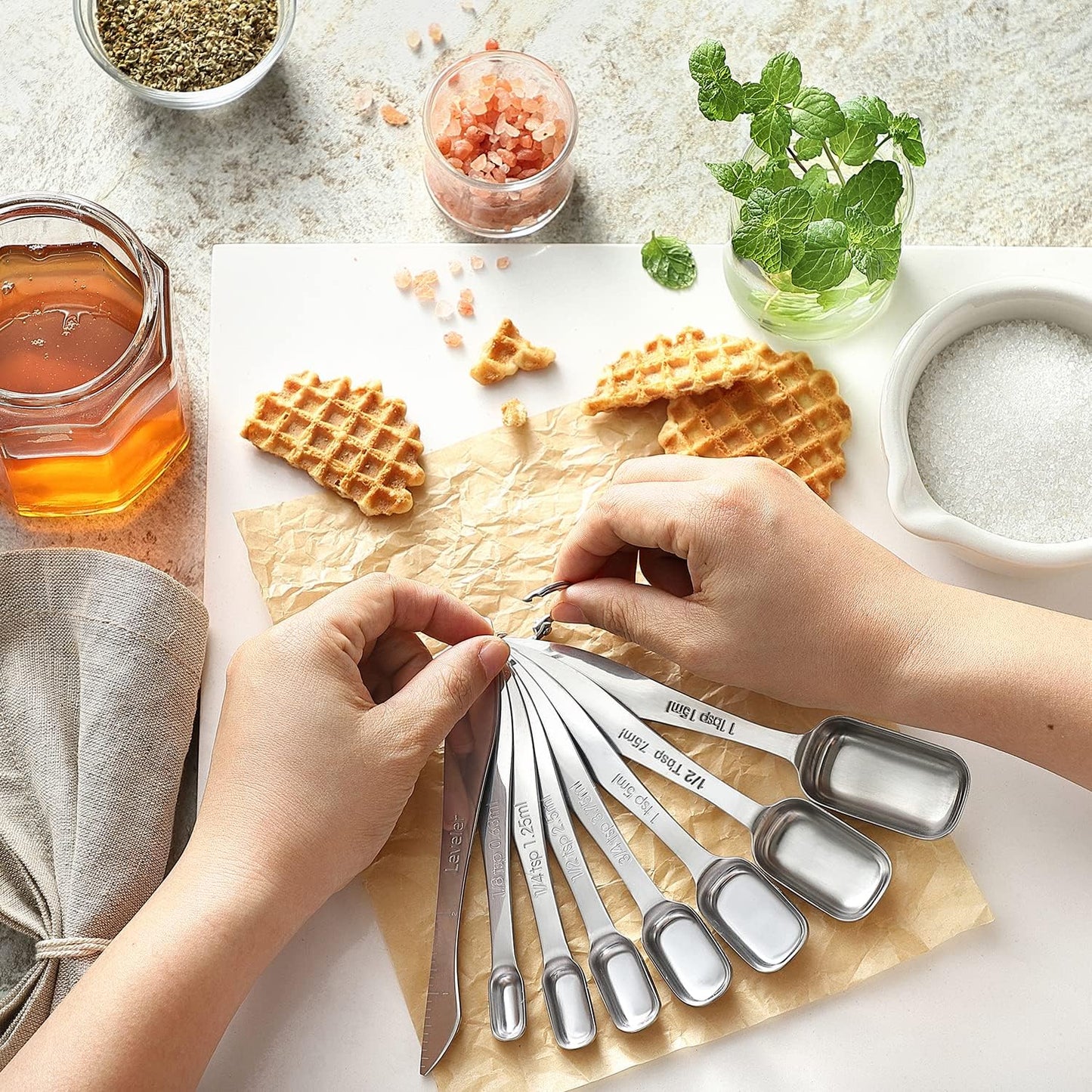 Spring Chef Stainless Steel Measuring Spoons Set of 13 with Leveler, Metal Teaspoon & Tablespoon Measuring Spoons for Cooking & Baking, Fits in Spice Jars, Kitchen Gadgets for Dry & Liquid Ingredients