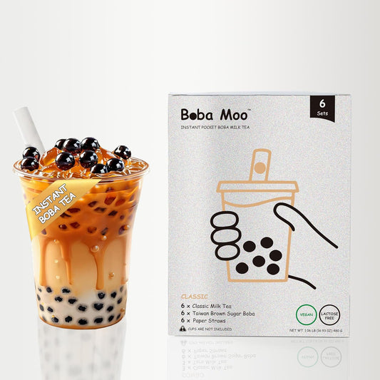 Boba Moo Premium Boba Tea Kit With Classic Milk Tea Flavor - Only 10,000 Kits Yearly, Small Batch Bubble Tea Kit With Exceptional Taste & Chewiness, Vegan, Lactose-Free, 6 Servings