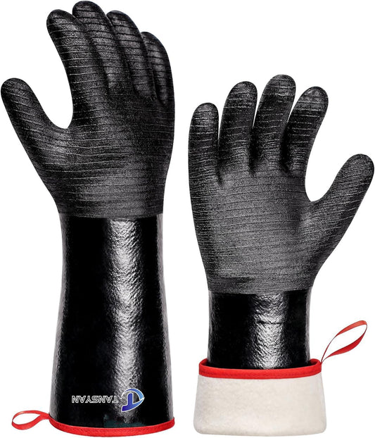 932°F Extreme Heat Resistant Gloves for Tansyan Grill BBQ, Waterproof Long Sleeve Pit Grill Gloves for Fryer, Baking, Oven,Smoker,Fireproof, Oil Resistant Neoprene Coating（14-Inch ）