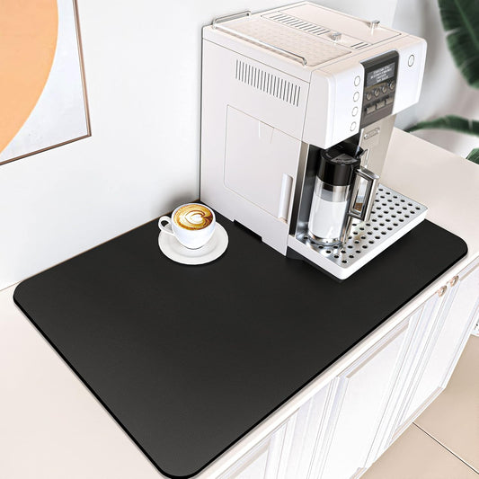 PoYang 24"x16" Coffee Mat Large, Coffee Bar Accessories for Countertop, Absorbent Dish Drying Mat, Anti-Slip and Hide Stain Pad for Espresso Machine, Espresso Maker and Kitchen Counter, Black